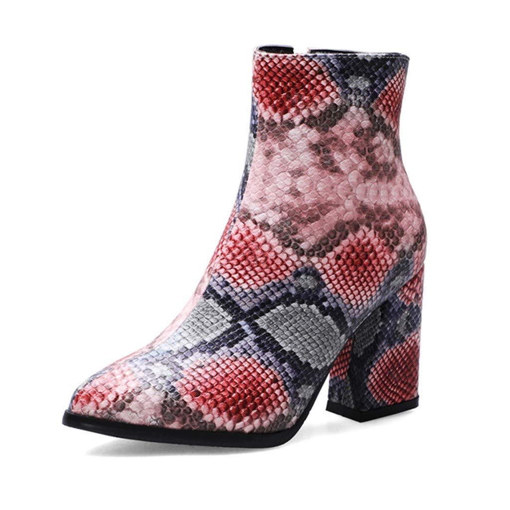 Gibobby Women's Chunky Heel Ankle Booties - Slip On Snakeskin Western Boots with Side Zipper | Mid Heel Casual Shoes for Fall Fashion, Date Night & Office Wear