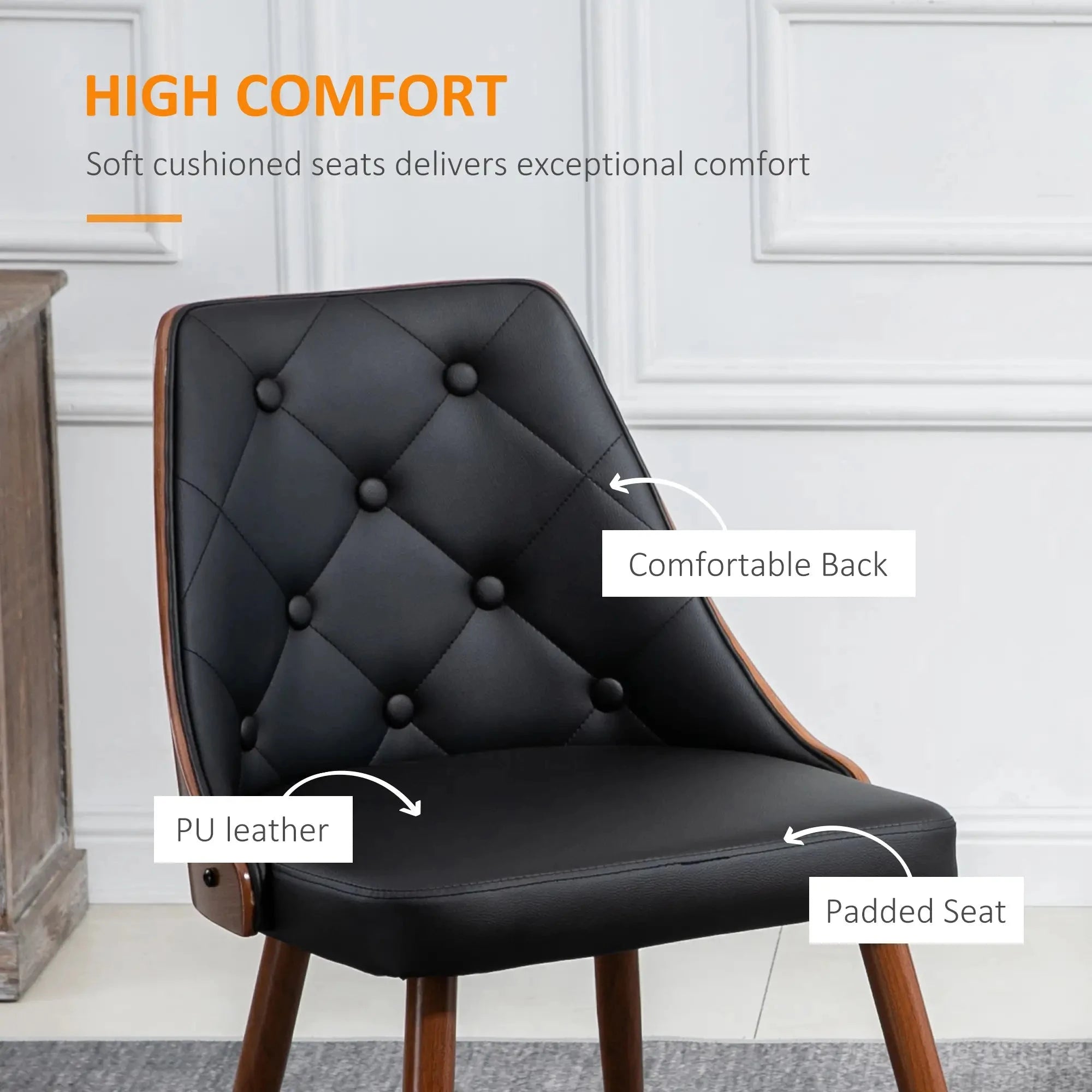 Premium Tufted Faux Leather Dining Chairs Set of 2 - Modern Kitchen & Dining Room Furniture - Available in Black & Brown for Home, Restaurant & Office Decor