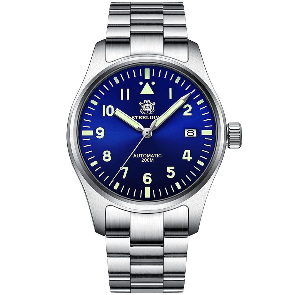 STEELDIVE Men's Automatic Pilot Diver Watch - 200M Water Resistant, Self-Winding Mechanical Movement, C3 Luminous, Sapphire Crystal, NH35 Movement - Perfect for Diving, Sports & Everyday Wear