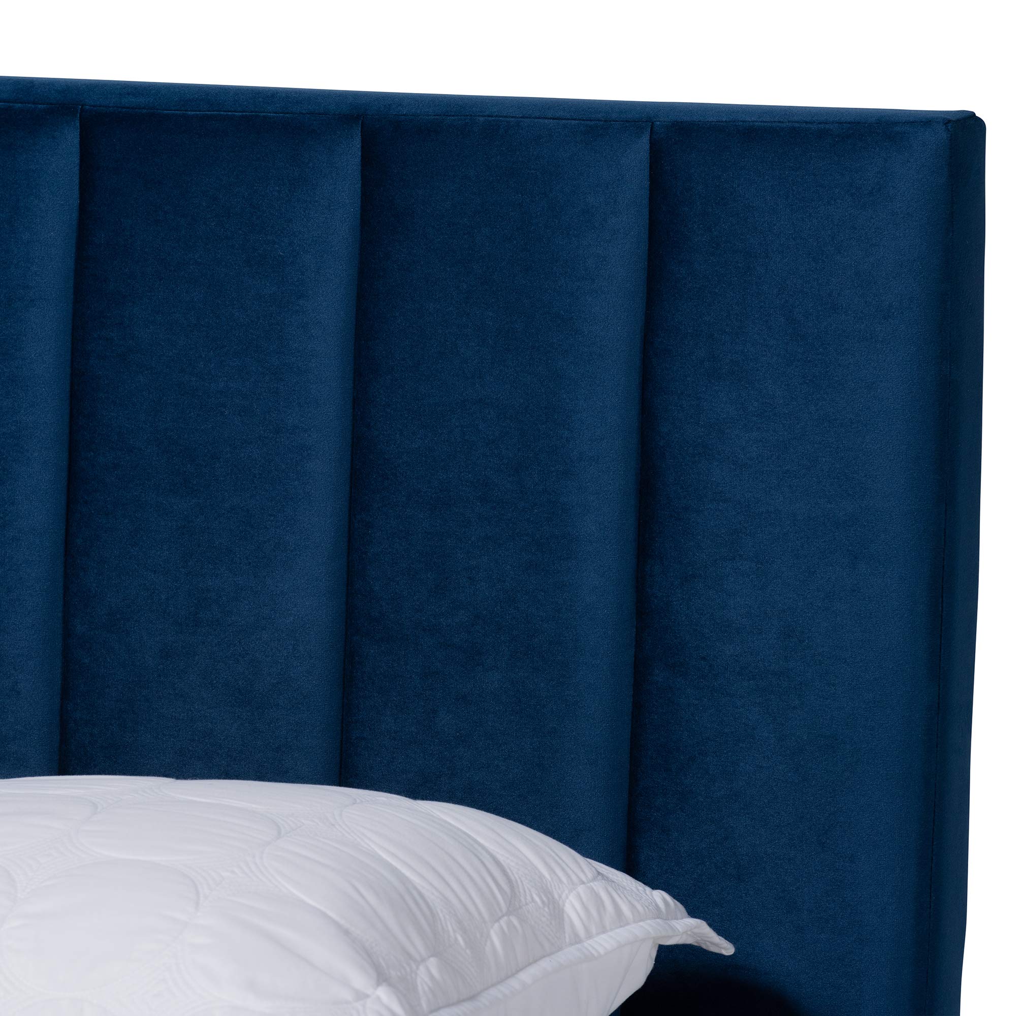 Baxton Studio King Size Bed Frame with Navy Blue/Black Upholstery - Requires Box Spring - Perfect for Master Bedrooms and Guest Rooms