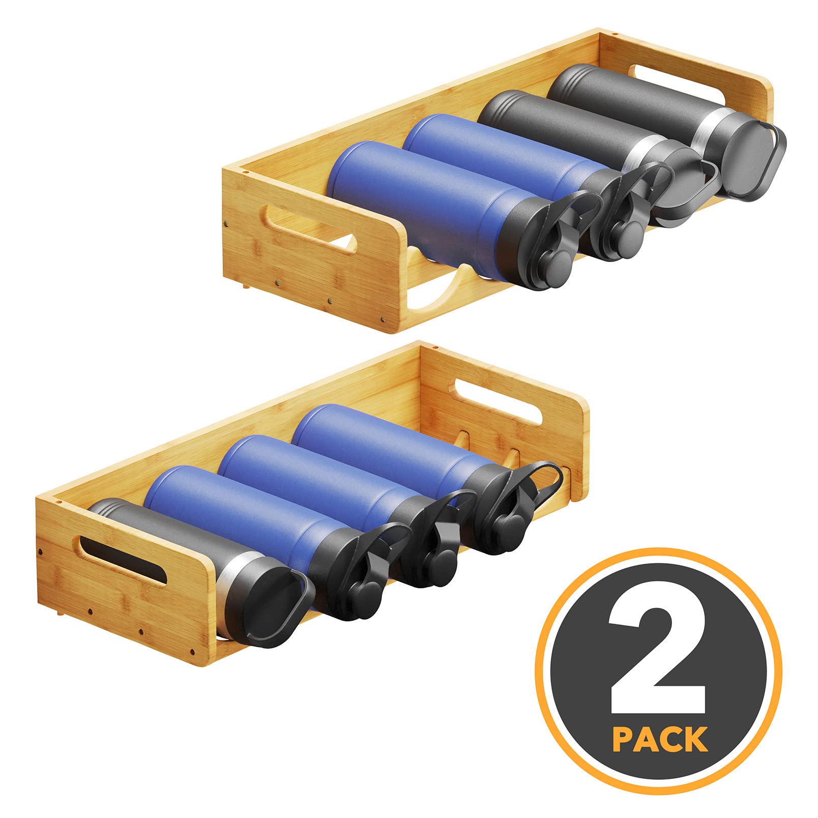 SpaceAid 2-Pack Bamboo Water Bottle Organizer with Labels - 5-Slot Kitchen Pantry Storage Rack for Cabinets, Home Cup & Wine Bottle Holder Shelf - Holds 10 Bottles - Perfect for Kitchen, Pantry, Office & RV Organization
