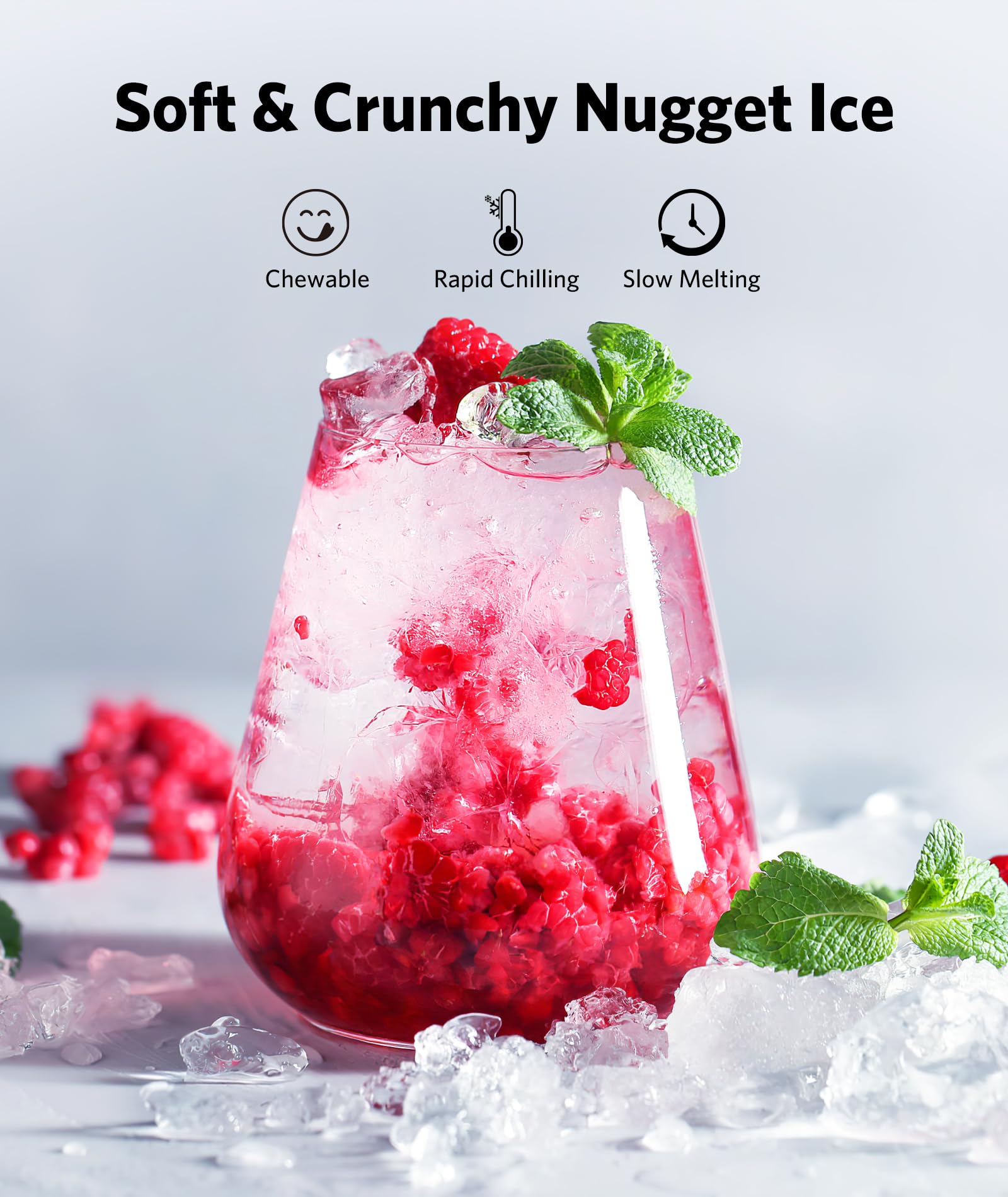 Kndko Countertop Nugget Ice Maker - Portable Crushed Pebble Ice Machine with Self-Cleaning & One-Click Operation, Produces 35Lbs/24H Soft Chewable Ice in 6 Mins - Includes Ice Scoop for Home, Bar, Camping, RV & Office Use
