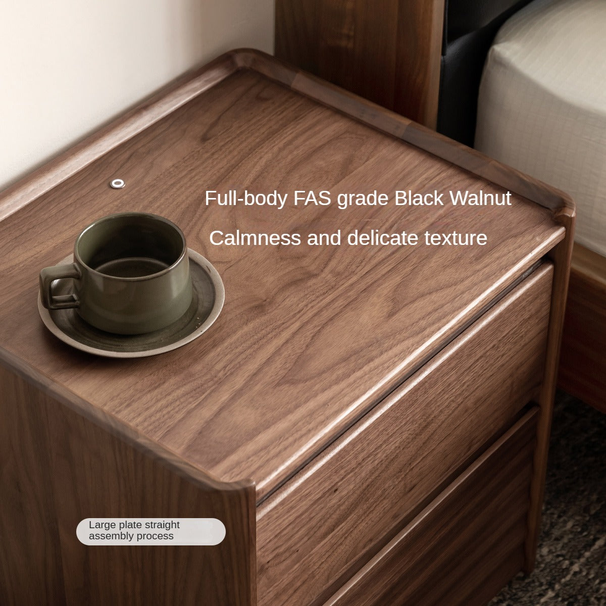 Black Walnut Solid Wood Nightstand - Minimalist Bedside Table for Bedroom, Living Room & Office | Durable & Stylish Storage Solution