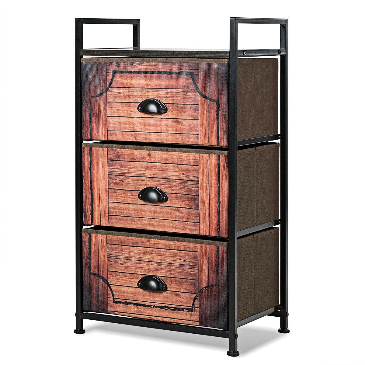 Safeplus 3-Drawer Fabric Dresser Storage Organizer - Sturdy Metal Frame with Wood Top & Easy-Pull Fabric Bins for Clothes, Toys, Bedroom & Nursery Organization | Space-Saving Closet Shelves for Home, Office & Dorm Room