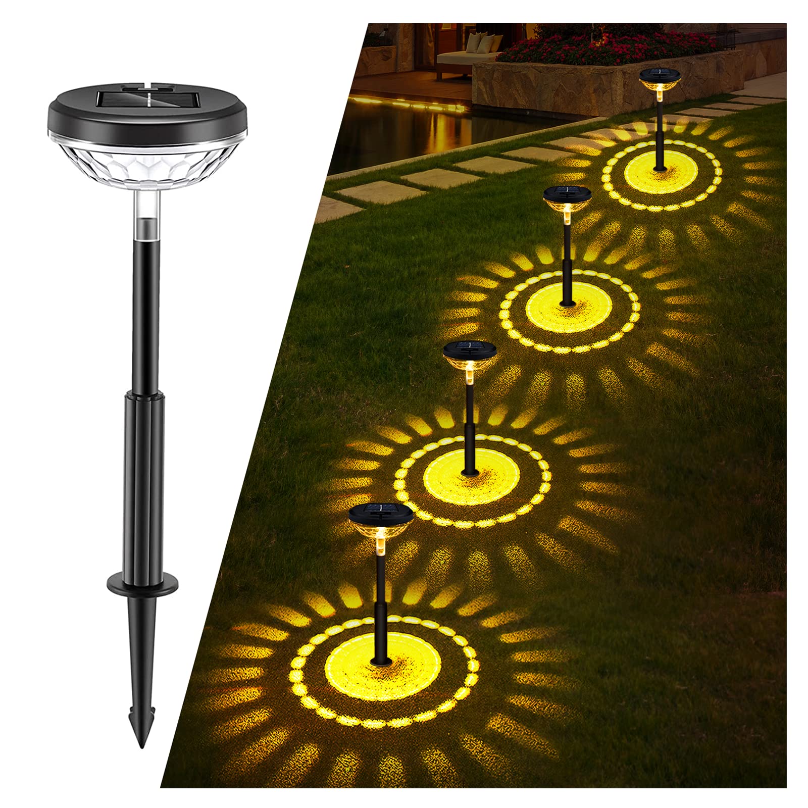 FEELIGHT Solar Pathway Lights - Waterproof IP67 Outdoor Solar Garden Lights with Bright LED for Walkway, Yard, Backyard, Lawn - Perfect for Landscape Decoration & Nighttime Safety Lighting