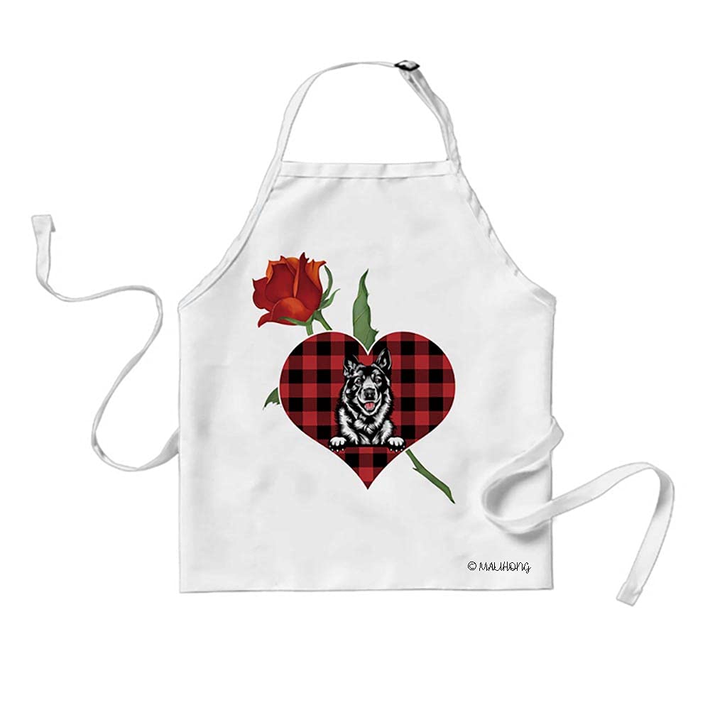 Norwegian Elkhound Dog Apron with Love Rose & Buffalo Plaid Heart - Cute Kitchen Apron for Women, Perfect for Cooking, Baking & Grilling