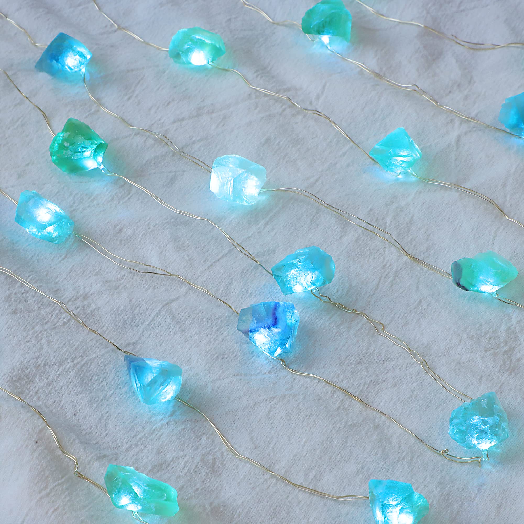 Crystal String Lights Battery Operated & USB Powered with Remote - 10FT 30 LED Fairy Lights with Sea Glass Fluorite Beads for Beach Theme Decor, Indoor Bedroom, Birthday Party & Wedding Decorations - Perfect for Home, Garden, Patio and Holiday Lighting