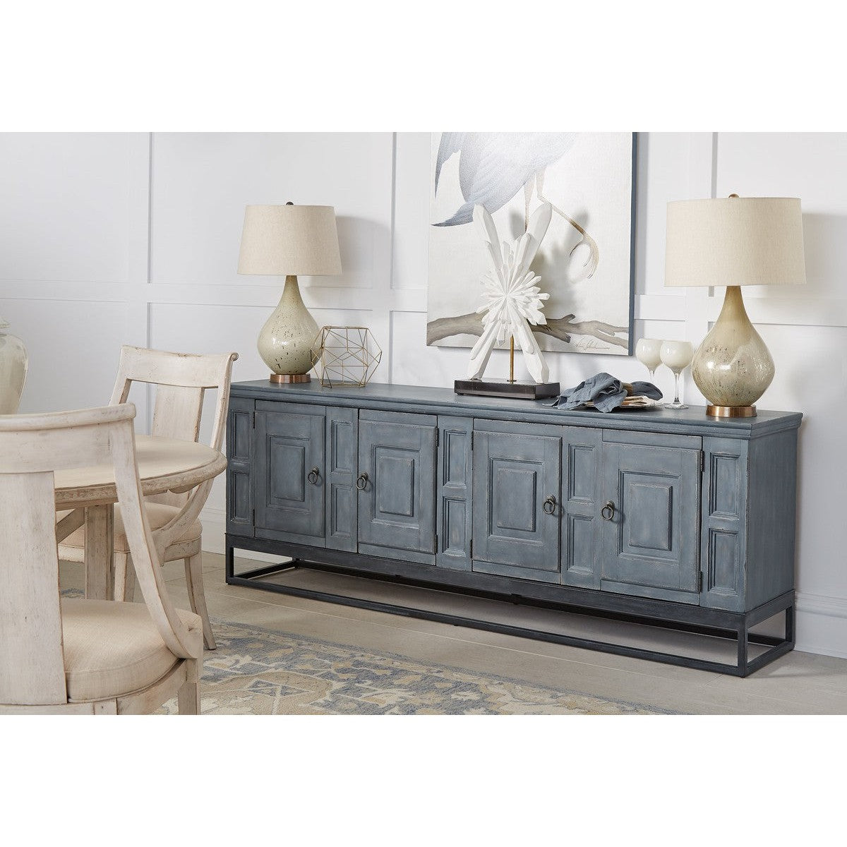 Modern Blue Alcove Entertainment Console - Stylish TV Stand with Storage for Living Room & Home Theater Setup