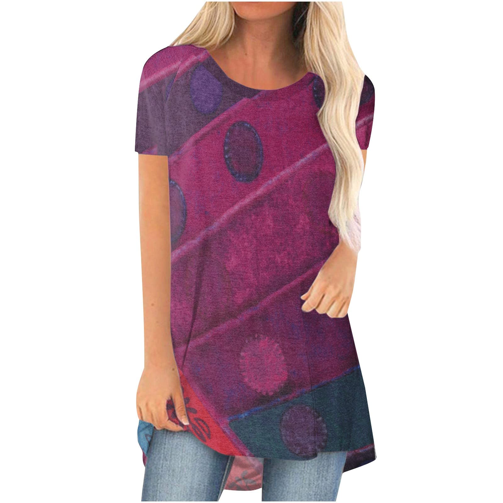Vintage Graphic Women's Summer T-Shirts - Short Sleeve Casual Tops, Mid Length Blouses, Trendy Relaxed Fitted Tunic Pullover for Beach, Vacation & Everyday Wear
