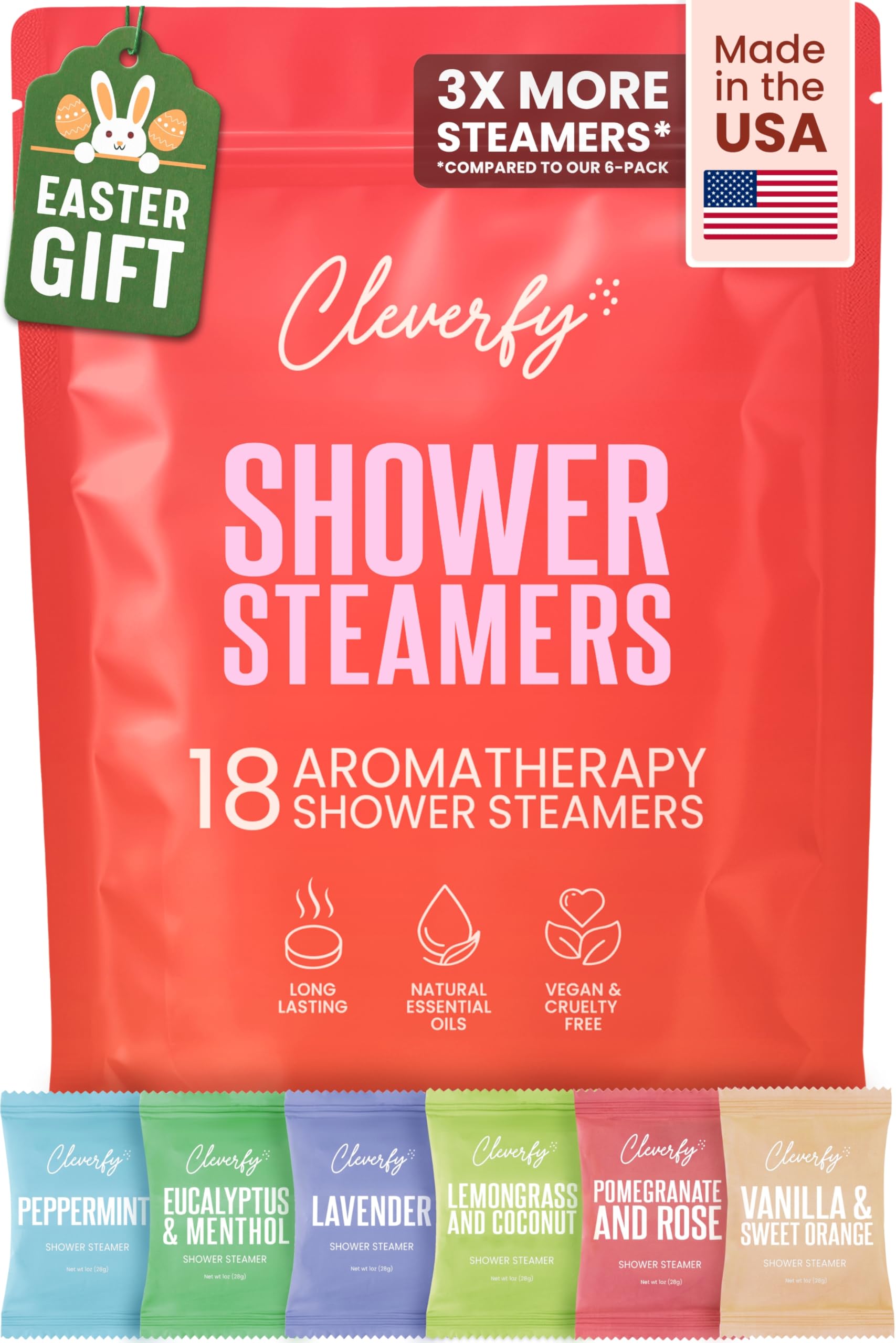 Cleverfy Aromatherapy Shower Steamers - 18-Piece Red Variety Set of Relaxing Shower Bombs for Stress Relief & Spa Experience at Home