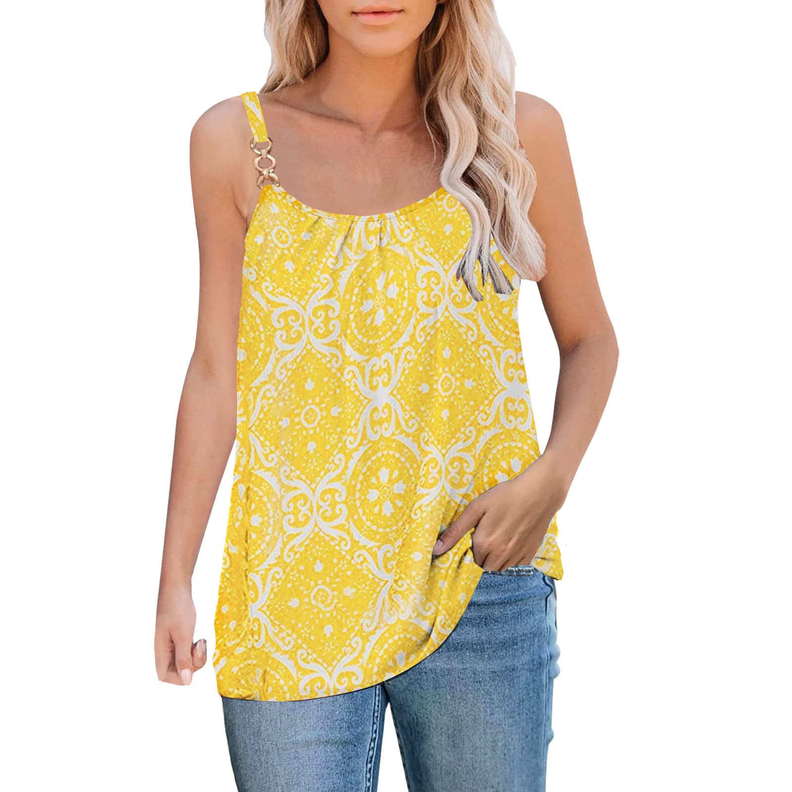 Women's Flattering Loose Fit Tank Top & Cute Denim Vest Set - Summer Fashion Camisole for Casual Outfits, Beach Wear and Daily Comfort