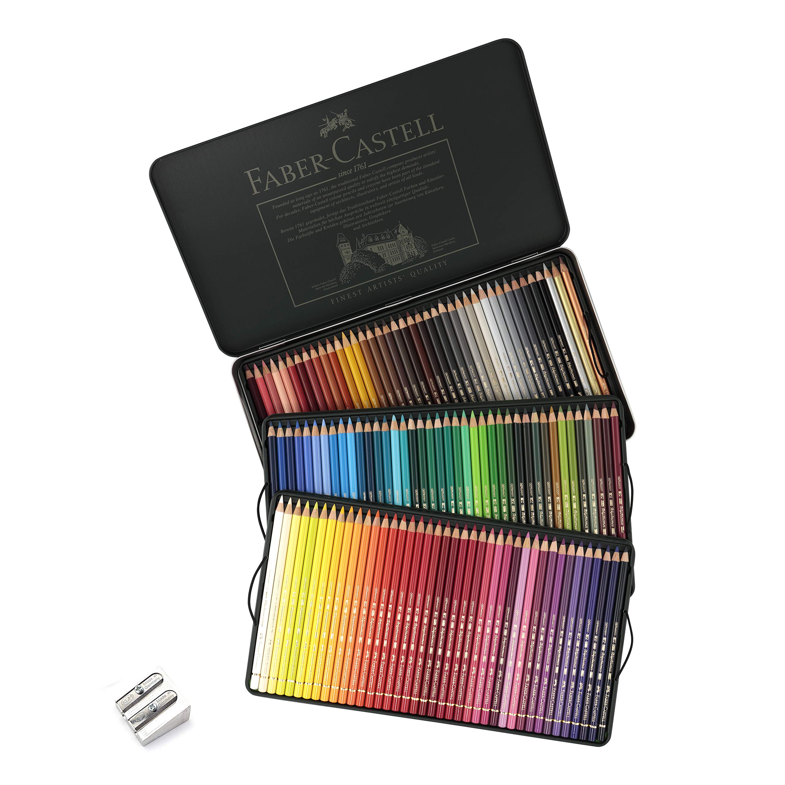 Faber-Castell Polychromos 120-Colors Artist Grade Colored Pencils Set - Premium Oil-Based Wax-Free Pencils for Professional Drawing & Coloring, Includes Metal Tin Case & Sharpener - Perfect for Sketching, Illustration, Adult Coloring Books & Art Projects