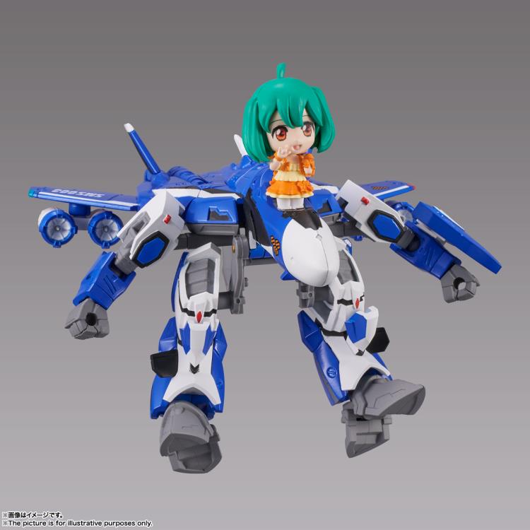 Bandai Tiny Session Macross Frontier VF-25G Messiah Valkyrie (Michael Custom) & Ranka Lee Action Figure Set - Anime Collectible for Display & Play