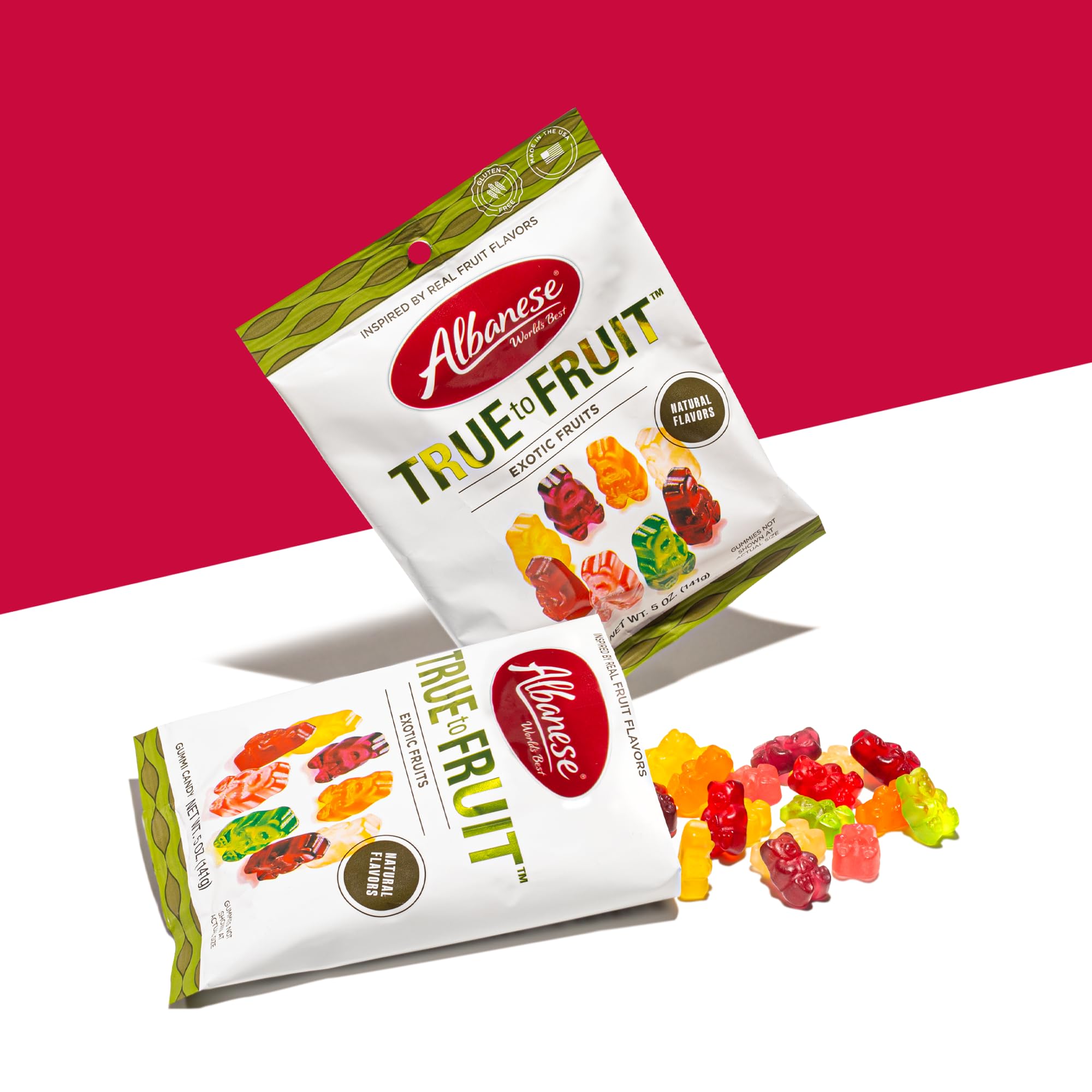 Albanese World's Best Exotic Fruit Gummy Candy Snacks - 12 Pack of 2.5oz Soft & Chewy Fruit-Flavored Gummies - Perfect for School Lunches, Movie Nights, and Party Favors