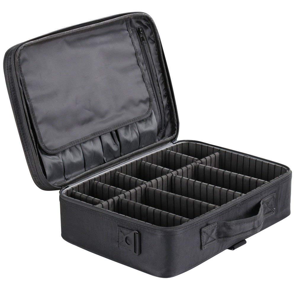 VIEWS Extra Large Makeup Box for Girls - 40cm x 30cm x 12cm Cosmetic Organizer | Makeup Vanity Box, Travel Makeup Case, Brush Holder & Beauty Storage Bag (Black) - Perfect for Home Vanity, Travel & Gift Giving