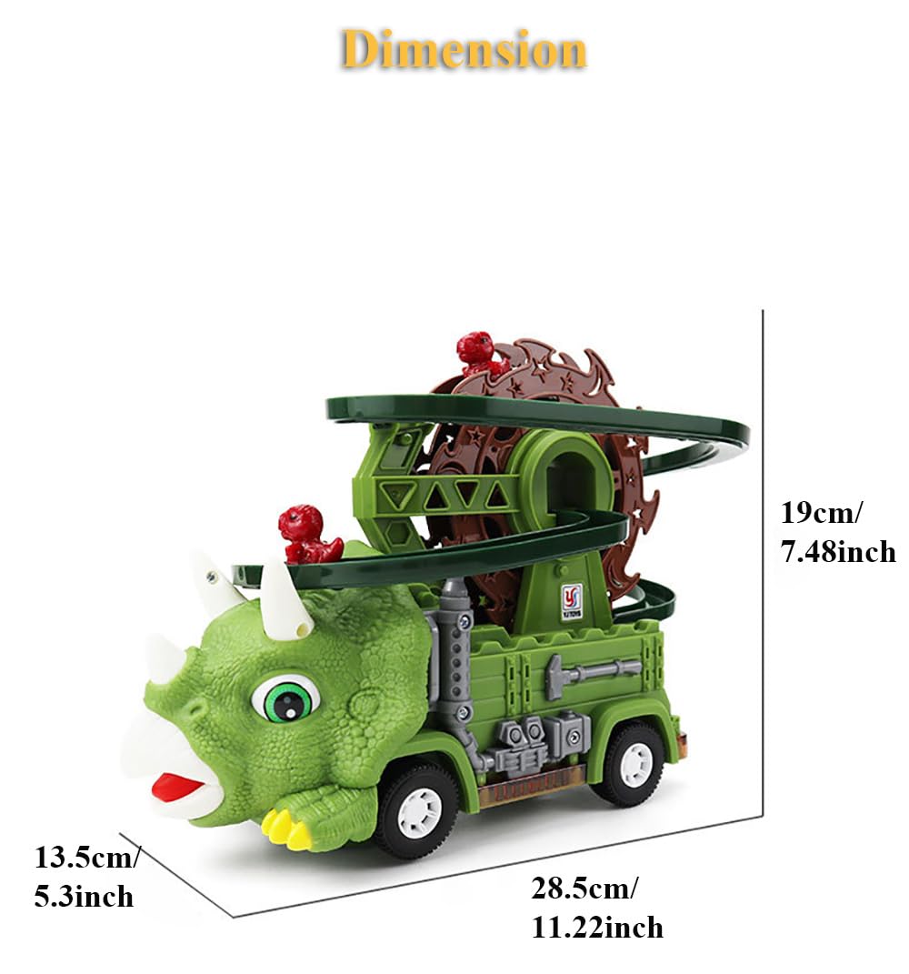2 in 1 Dinosaur Slide Toy Set - Triceratops & T-Rex Automatic Sliding Track with Ferris Wheel & Race Truck - STEM Educational Toys for Kids Ages 3-8 - Perfect for Birthday Gifts & Indoor Playtime