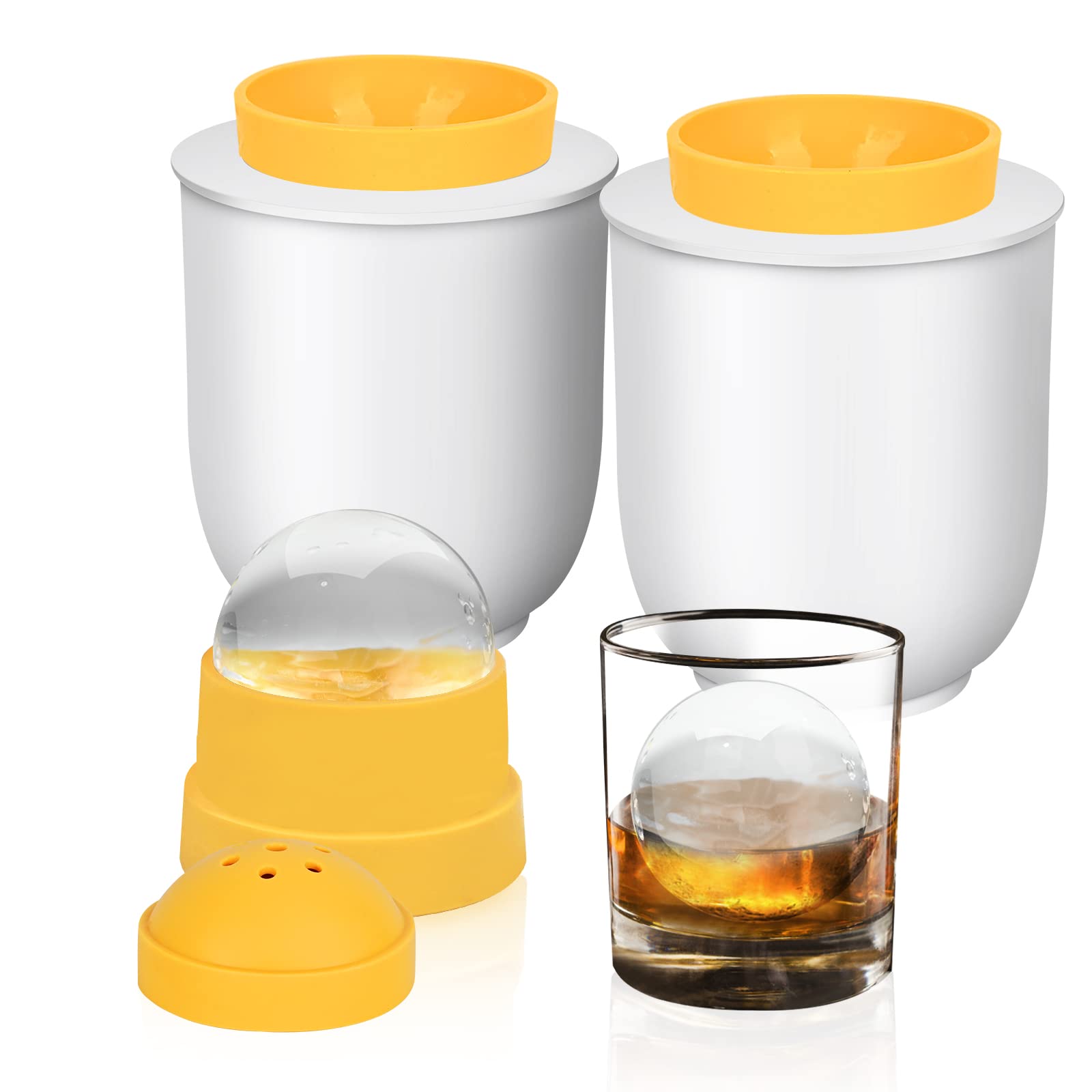 KAYYUKI 2-Pack Crystal Clear Ice Ball Maker Mold - 2.8 Inch Large Whiskey Ice Mold, Silicone Round Ice Cube Tray for Freezer - Perfect for Whiskey, Cocktails, Bourbon & Drinks - Ideal for Home Bars, Parties & Gifts (2024 Upgraded Version)