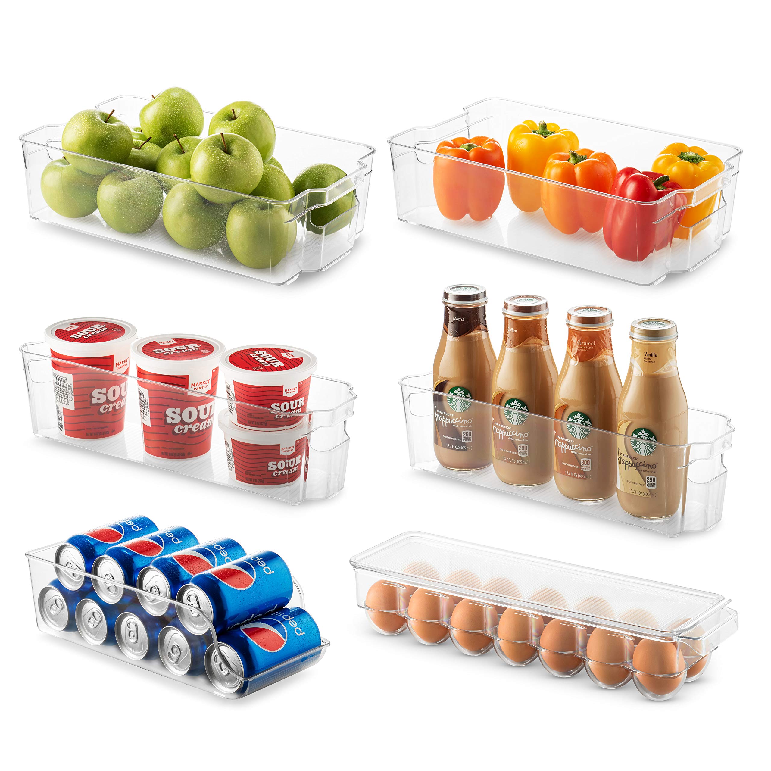 8-Pack Clear Plastic Refrigerator & Pantry Organizer Bins - Stackable Food Storage Containers for Kitchen, Fridge, Freezer, Cabinets | Perfect for Countertop Organization, Bedroom & Bathroom Storage - Durable Household Baskets