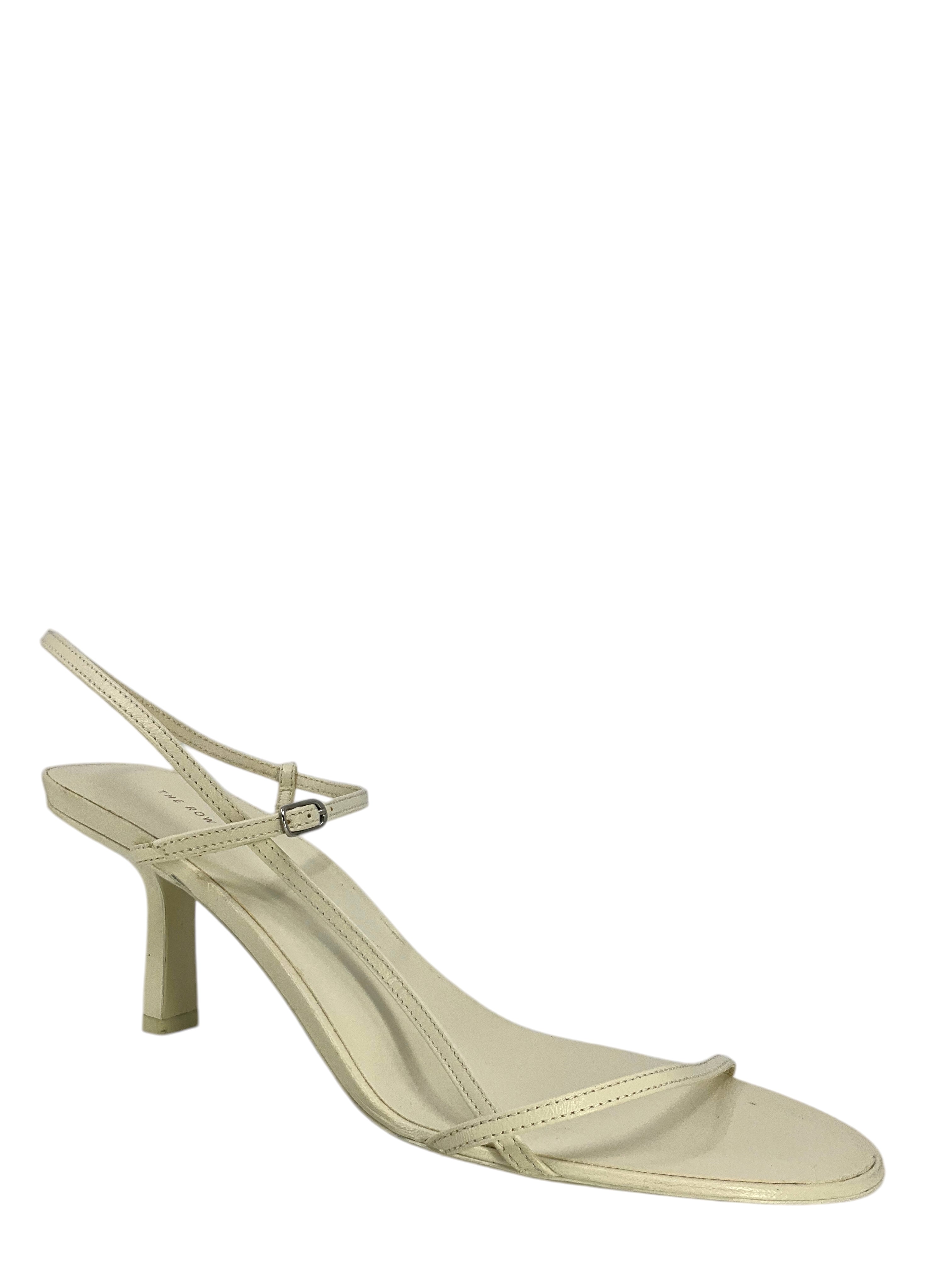 THE ROW Women's Leather Bare Sandals Size 8.5 - Comfortable Nude Flat Sandals for Summer, Beach & Casual Outings