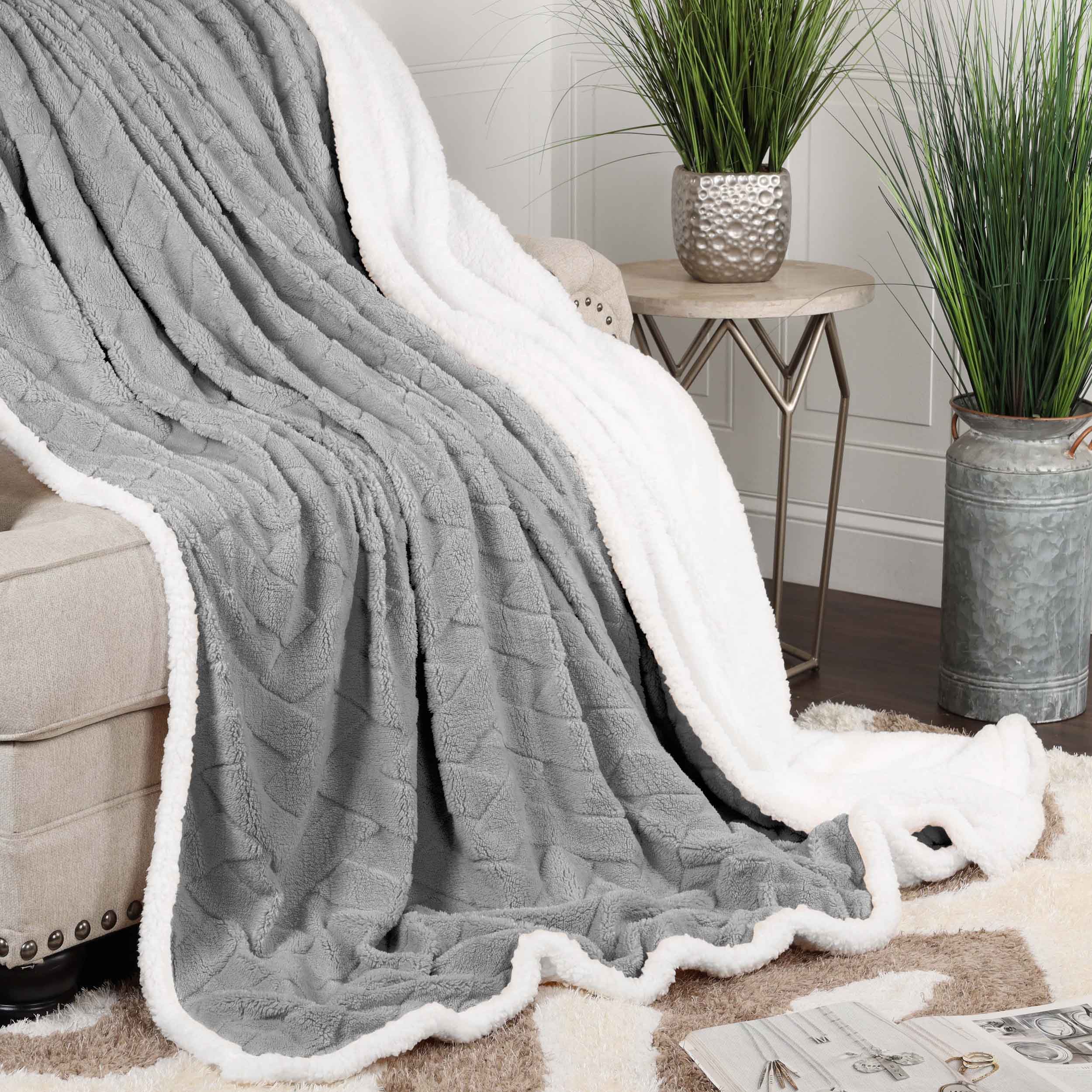 Nuuk Reversible Jacquard Lattice Plush Sherpa Fleece Blanket - Ultra Soft & Warm Winter Throw for Couch, Bed & Travel - Cozy Home Decor Gift for Christmas & Cold Weather