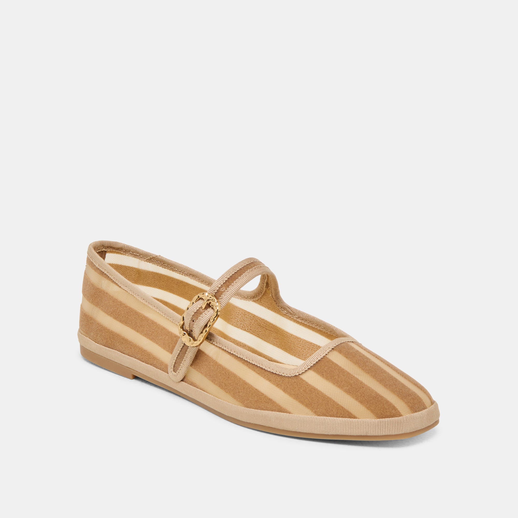 TAMEKA Women's Ballet Flats - Tan Stripe Mesh Comfortable Slip-On Shoes for Casual Wear, Work & Walking