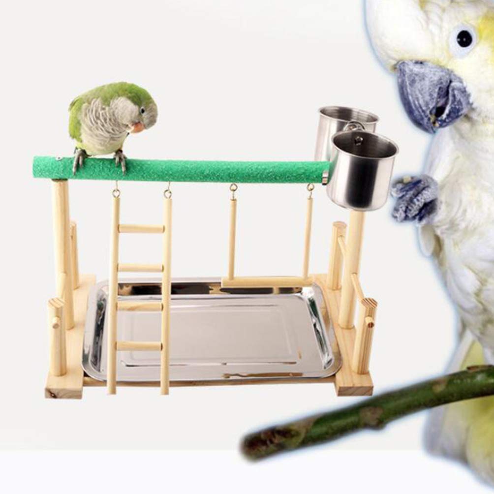 Durable Wooden Parrot Stand & Swing - Fun Playground Toy for Parakeets, Cockatiels & Macaws - Bird Cage Accessories for Climbing & Playing - Perfect for Home, Office & Pet Store Use