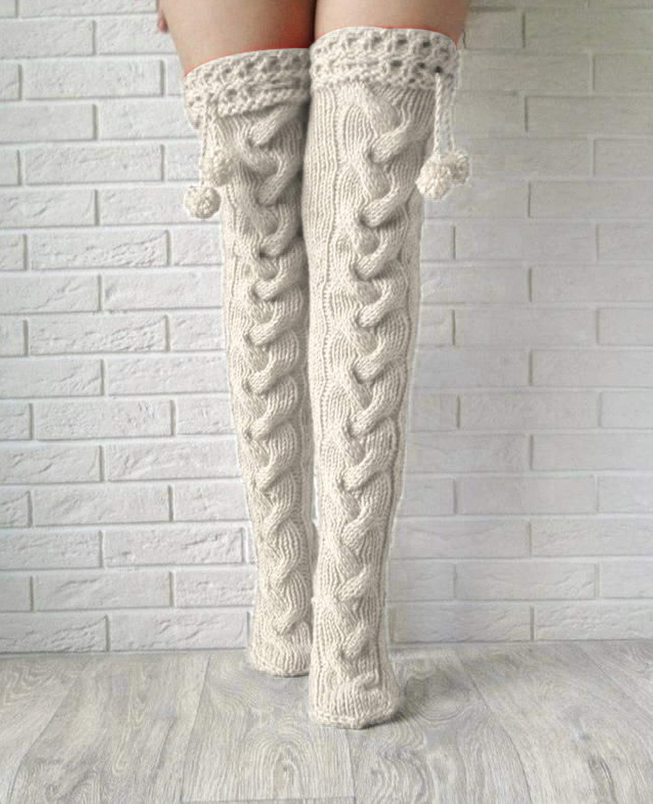 Springcmy Women's Extra Long Cable Knit Over-The-Knee Boot Socks - Warm Winter Knitted Stockings & Leg Warmers for Cold Weather, Snow Boots, and Stylish Outfits