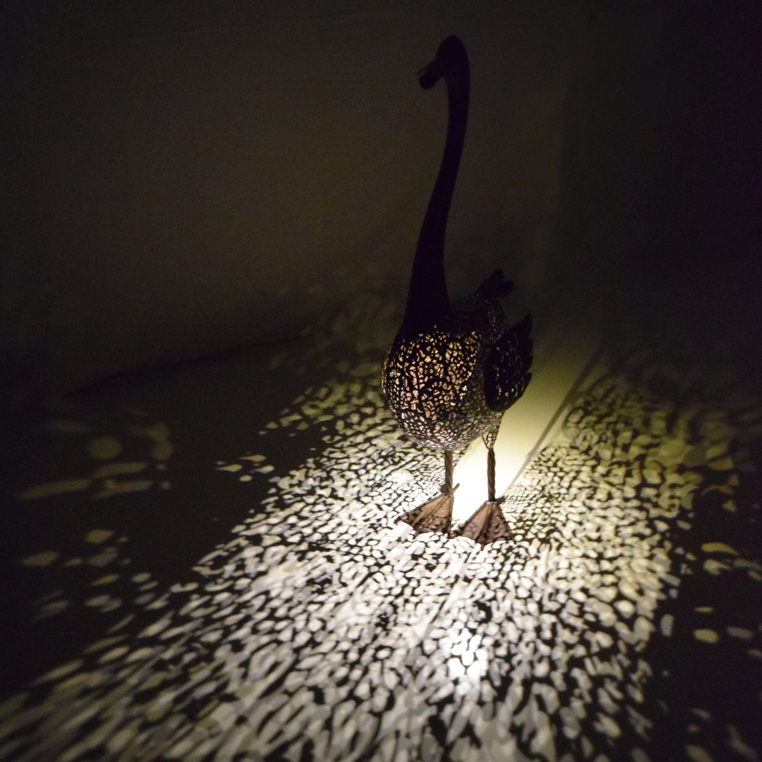 Oakland Living AZ650261-DUCK-4-HB Solar Powered Duck Garden Statue - Hammer Tone Bronze Outdoor Decor for Yard, Patio & Lawn - Weather Resistant Animal Light for Nighttime Illumination
