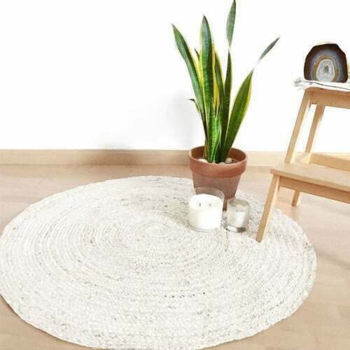 Vipanth Natural White Jute Handmade Round Area Rug - 8ft Eco-Friendly Floor Mat for Home Decor, Living Room, Bedroom & Kitchen | Perfect for Boho, Farmhouse & Modern Interior Design Styles