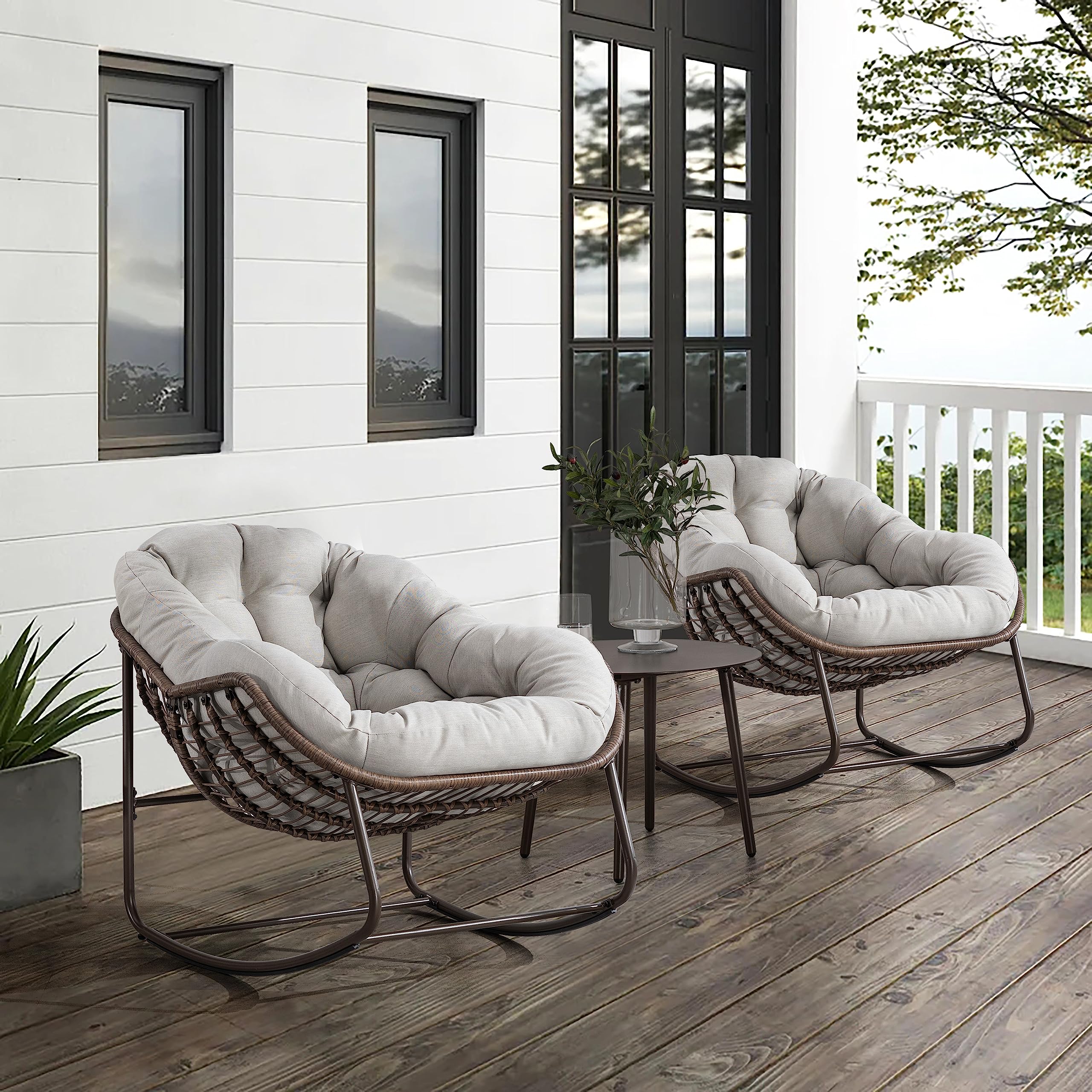 Oversized Wicker Papasan Glider Rocking Chair - Comfortable Patio Rocker Recliner for Living Room, Nursery, Bedroom, Front Porch & Lawn - Perfect for Relaxing, Reading & Lounging (Beige, 1 Chair)