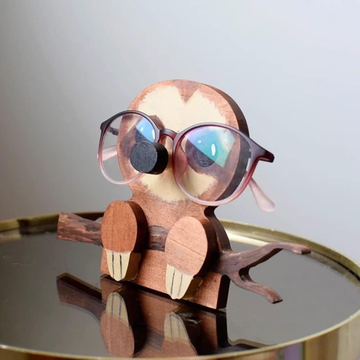 Newsukie Wooden Animal Eyeglass Stand - Cute Otter-Shaped Eyeglass Holder for Desk, Handmade Wooden Glasses Organizer for Multiple Pairs - Perfect for Home Office, Bedroom & Gift Giving