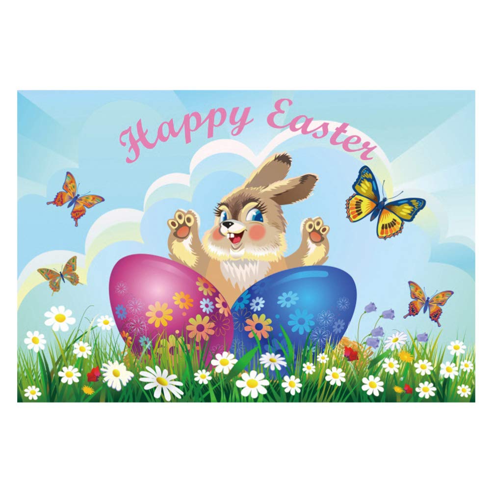 Easter Photography Backdrop - Cartoon Easter Bunny & Eggs Photo Booth Background, Home Wall Tapestry Hanging Art Blanket for Studio Decor | Perfect for Easter Party, Baby Shower & Spring Photo Shoots