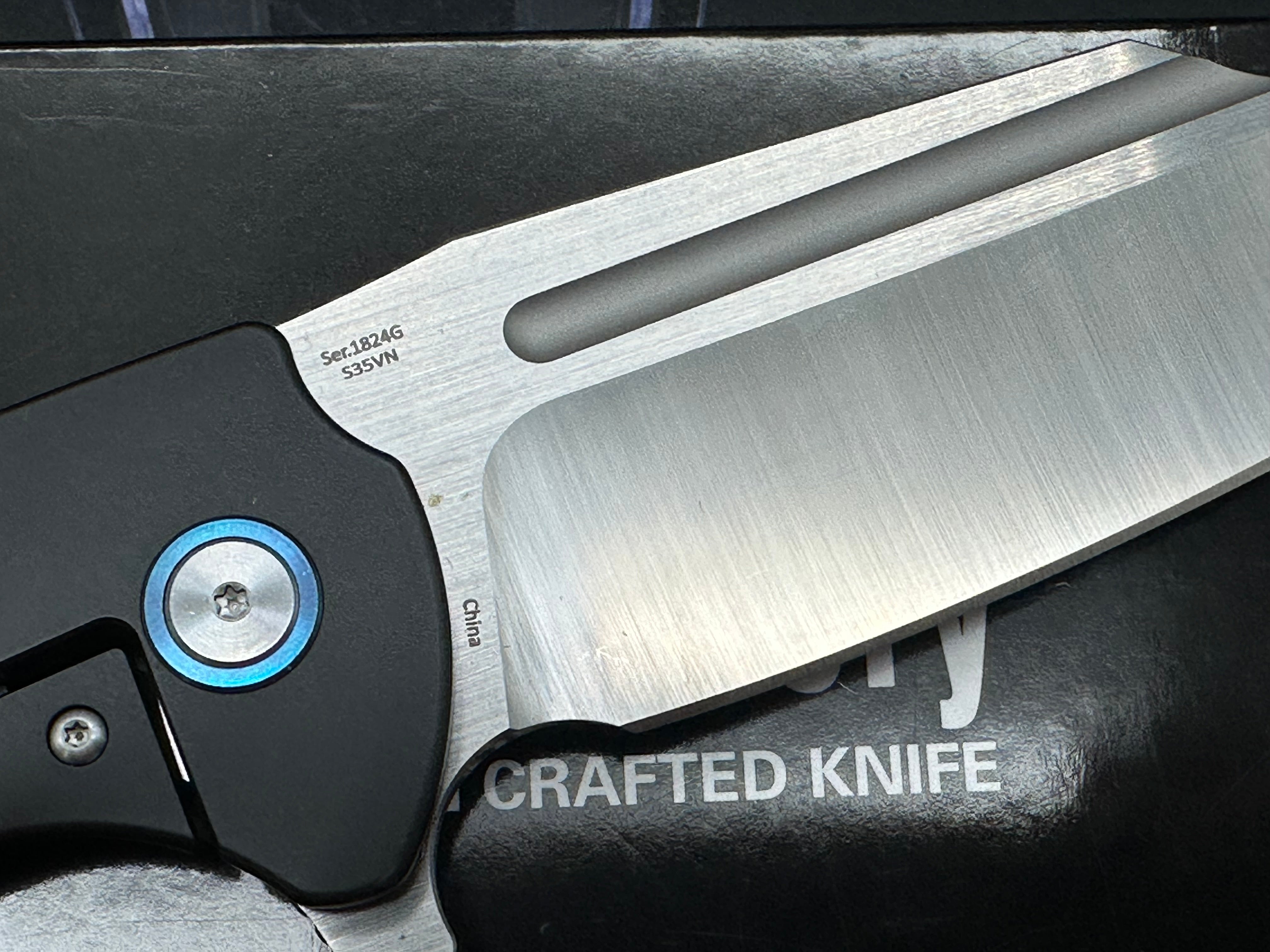 Artisan Cutlery Mastiff Titanium & Carbon Fiber Handle Pocket Knife with S35VN Steel Blade - EDC, Outdoor, Camping & Survival Knife