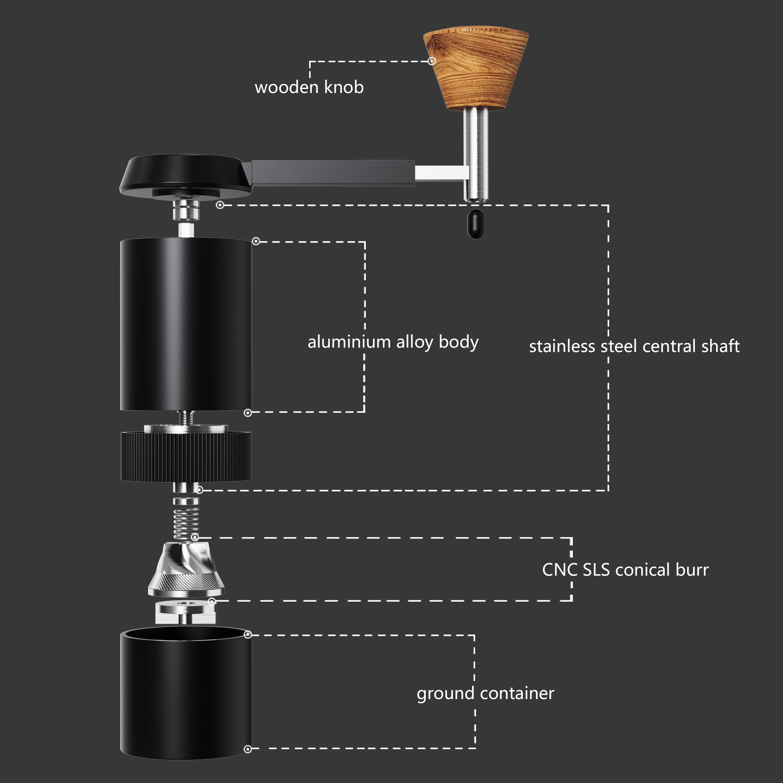 Premium Manual Coffee Grinder with Foldable Handle - 38mm CNC Stainless Steel Conical Burr, Adjustable Settings for Espresso to French Press (20g Capacity) - Perfect for Home, Office, Camping & Travel Coffee Brewing