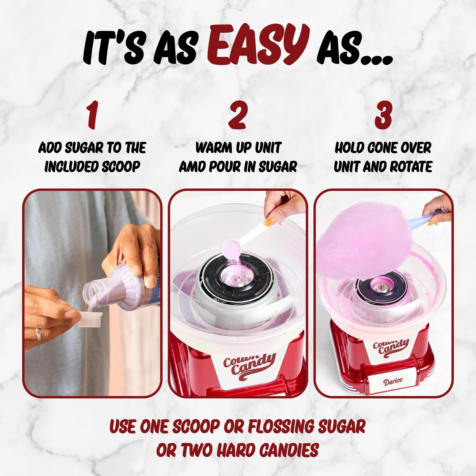 Darice Retro Deluxe Cotton Candy Maker Machine for Homemade Sweets - Perfect for Birthday Parties, Events & Gatherings - Works with Flossing Sugar or Hard Candy - Great for Home Use, Carnival Themes & Sweet Treats