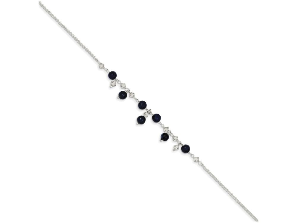 Sterling Silver Shadow Crystal Lapis Anklet Bracelet for Women - Elegant Ankle Jewelry for Beach, Party & Everyday Wear | FJC Finejewelers