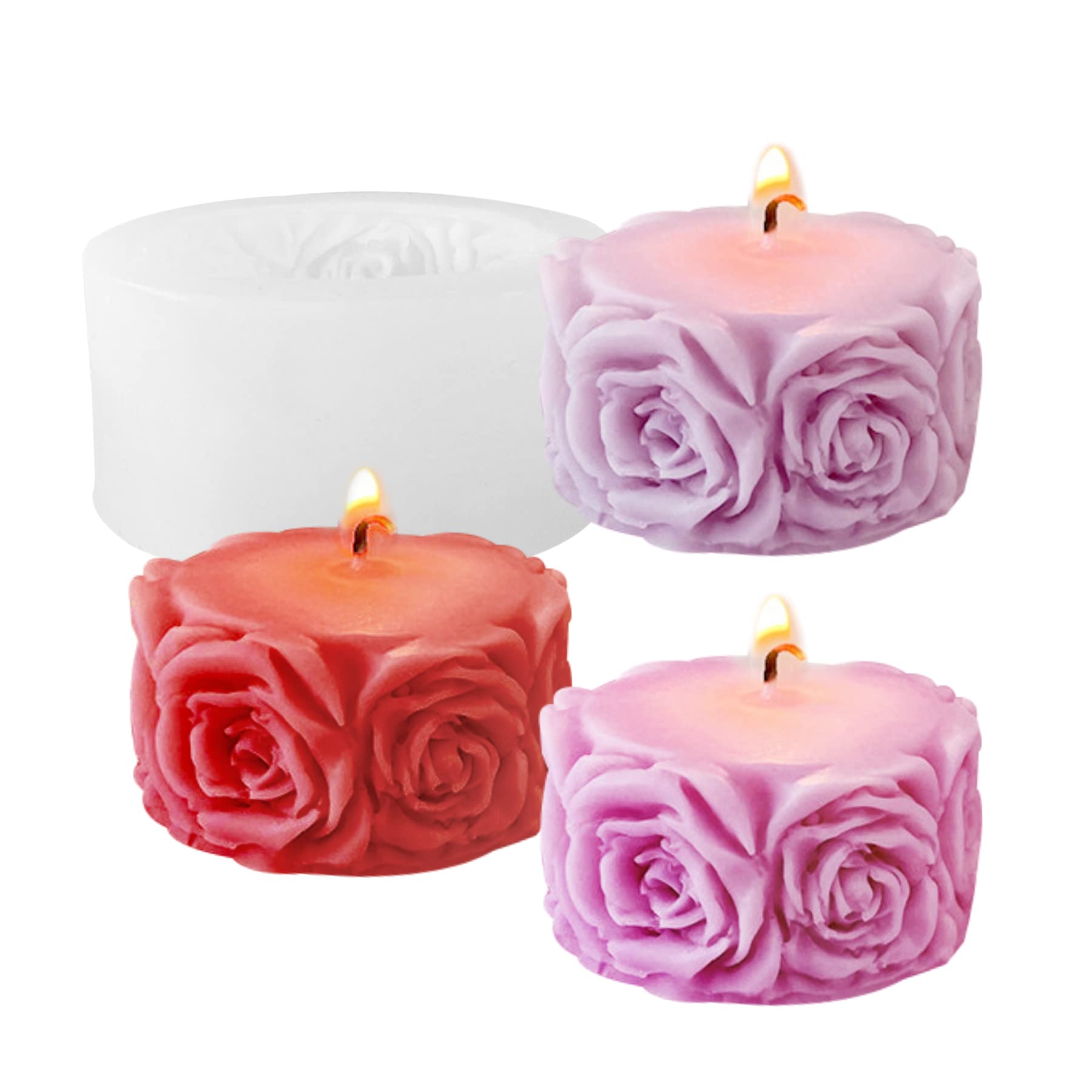 Valentine's Day Rose Flower Column Candle Molds - Silicone Cylinder Resin Casting Mold for DIY Candle Making, Polymer Clay & Plaster Crafts - Perfect for Romantic Home Decor, Wedding Centerpieces, and Handmade Gift Ideas