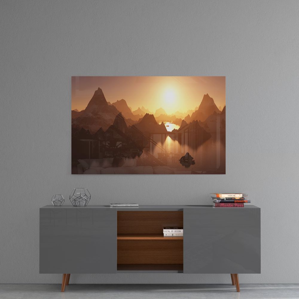 Stunning Sunset Over Mountains Wall Art - Perfect for Living Room, Bedroom & Office Decor