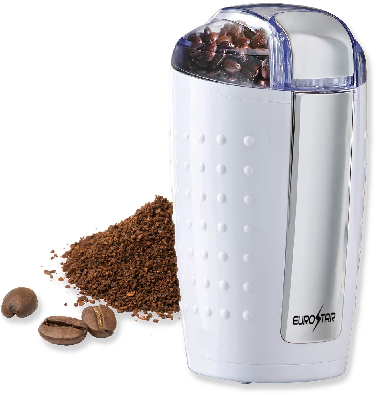 EUROSTAR EG202W 3oz Electric Coffee Grinder with Stainless Steel Blades - Compact & Powerful for Fresh Ground Coffee at Home, Office or Travel - White