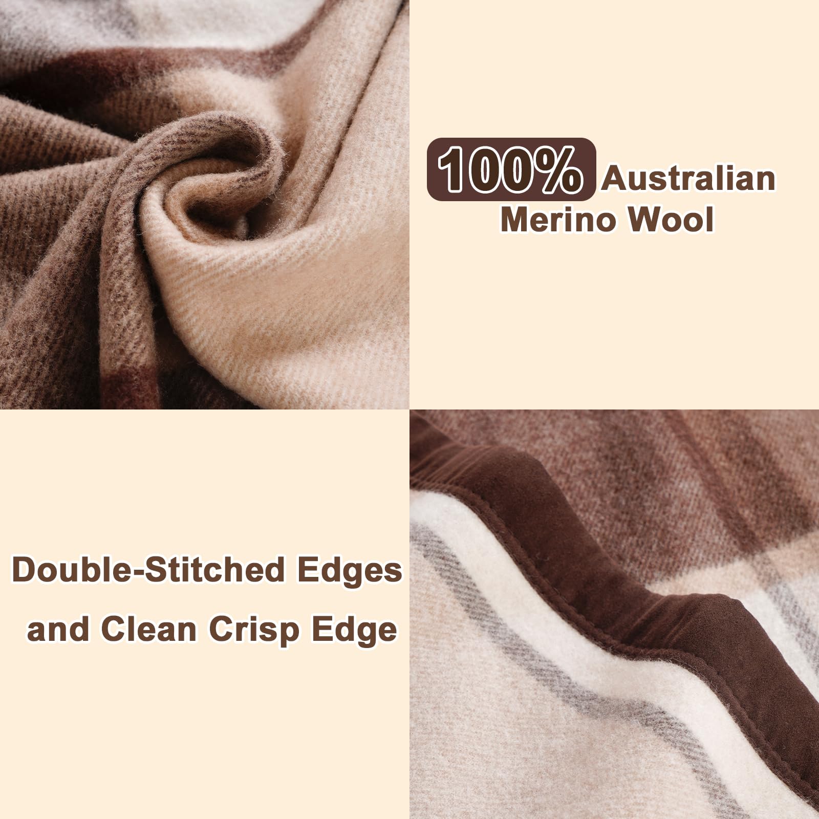 Premium 100% Australian Wool Blanket - Queen Size, Hypoallergenic & Machine Washable - Soft Non-Itchy Pure Wool Throw for Bed, Sofa & Winter Coziness (Coffee Brown)