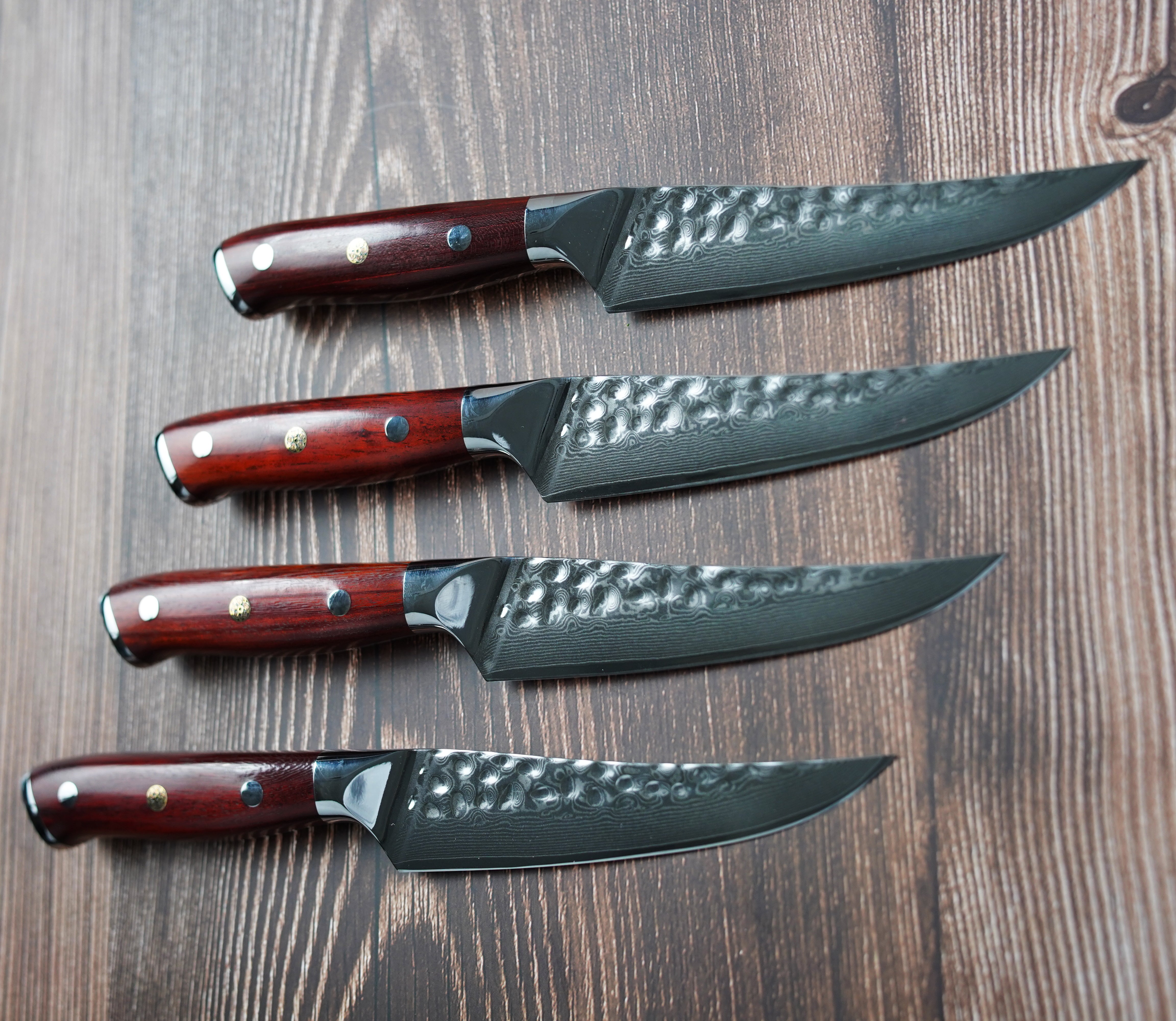 Premium 4-Piece Steak Knife Set with Rosewood Handle - Sharp Stainless Steel Blades for Perfect Cuts - Ideal for Steak Dinners, BBQs, and Fine Dining at Home