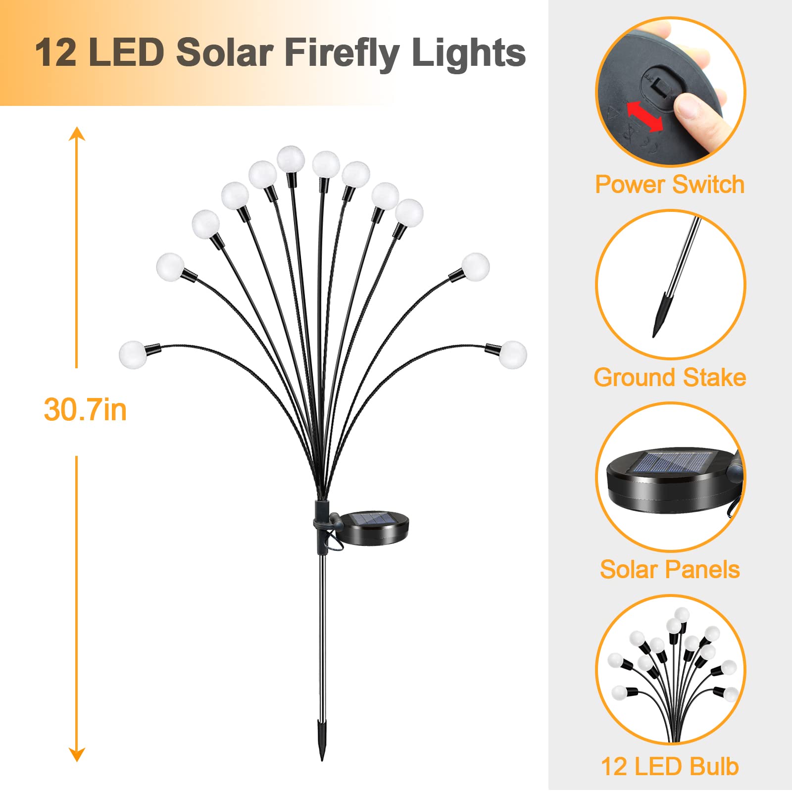 24 LED Solar Garden Lights - 2 Pack Upgraded Waterproof Outdoor Solar Firefly Lights with Swaying Wind Dance Effect for Yard, Patio, Pathway Decoration | Perfect for Landscape Lighting, Backyard Ambiance & Evening Outdoor Parties