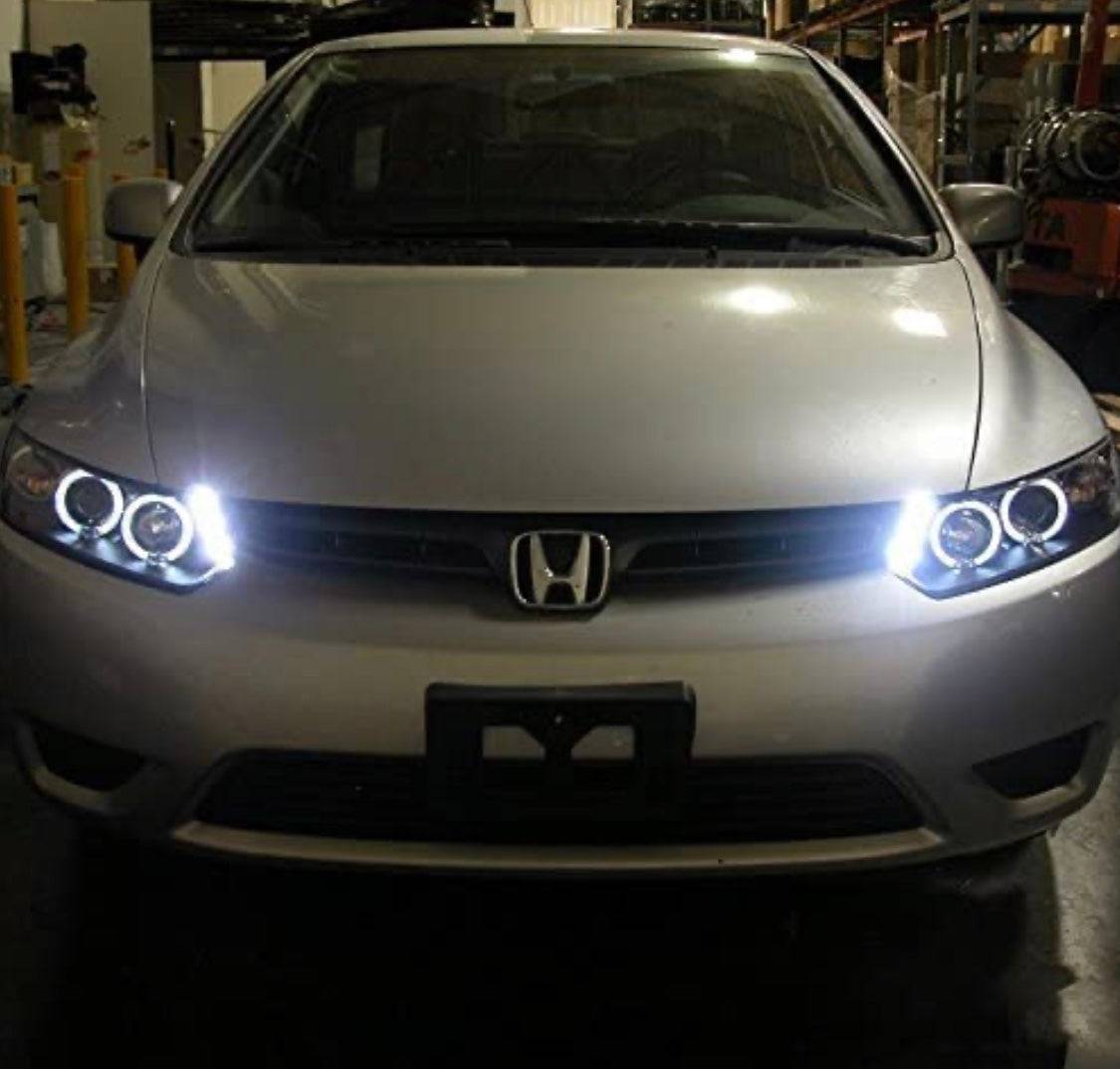 2006-2011 Honda Civic Coupe 2dr Headlight Assembly with Projector & Halo LED - Replacement Headlight Housing Kit for Improved Night Driving & Style Upgrade