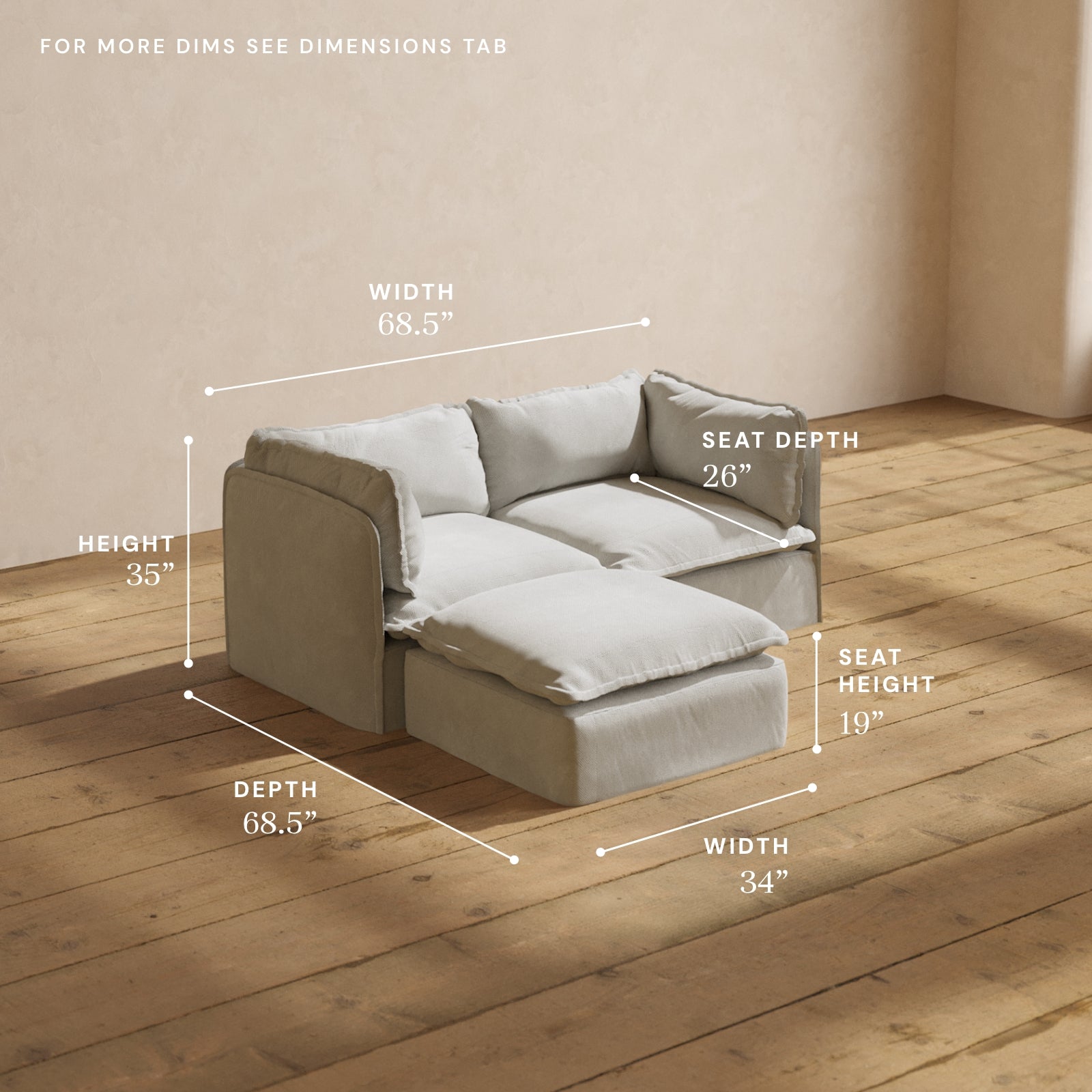 Modular Performance 2-Seater Sectional Sofa in Cloud Color | Soft Blend Fabric | Perfect for Small Living Rooms & Apartments