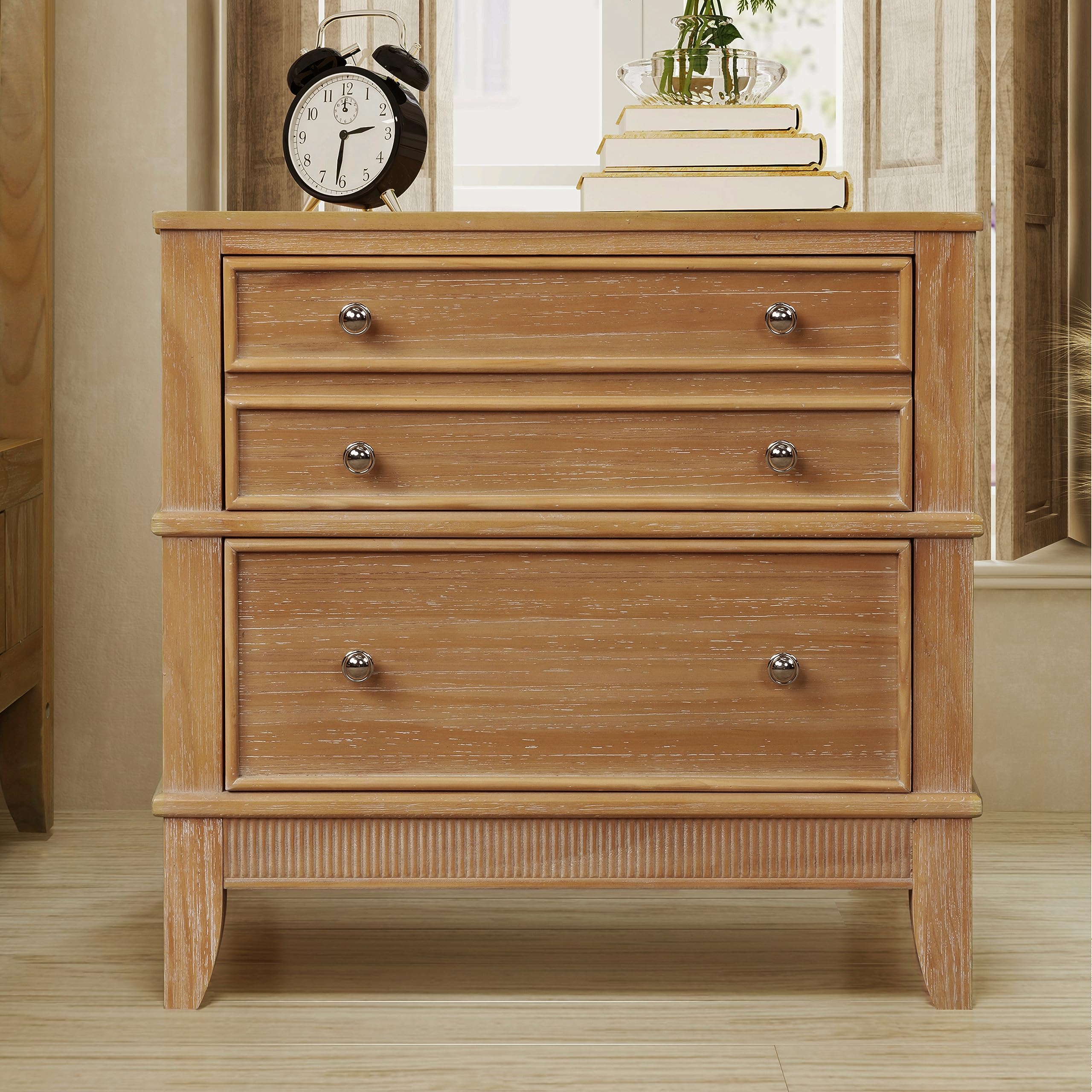 Modern Solid Wood Nightstand with 3 Drawers - Storage End Table for Bedroom & Living Room - Natural Wood Bedside Cabinet - Perfect for Small Spaces, Apartment Furniture & Home Organization