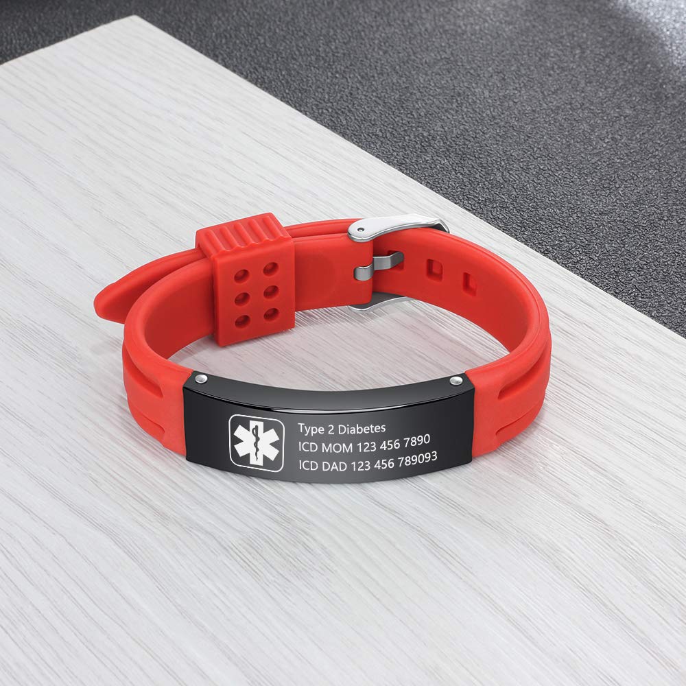 Adjustable Medical ID Bracelet for Women & Men - Personalized Silicone Sport Wristband for Kids & Adults - Perfect for Allergies, Diabetes & Emergency Identification