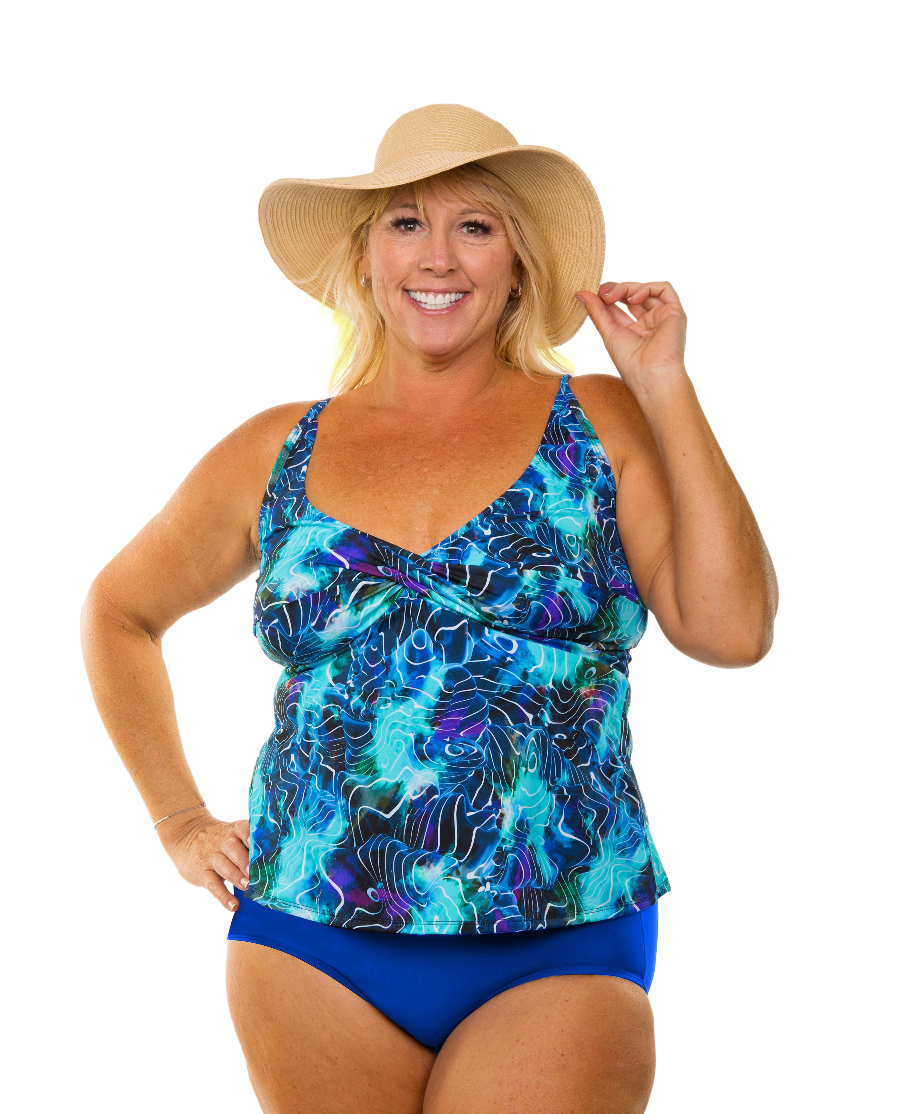 Electric Ocean Twist Bra Tankini - Women's Swimwear for Beach, Pool & Summer Vacations | Comfortable & Stylish Bikini Top with Built-in Support