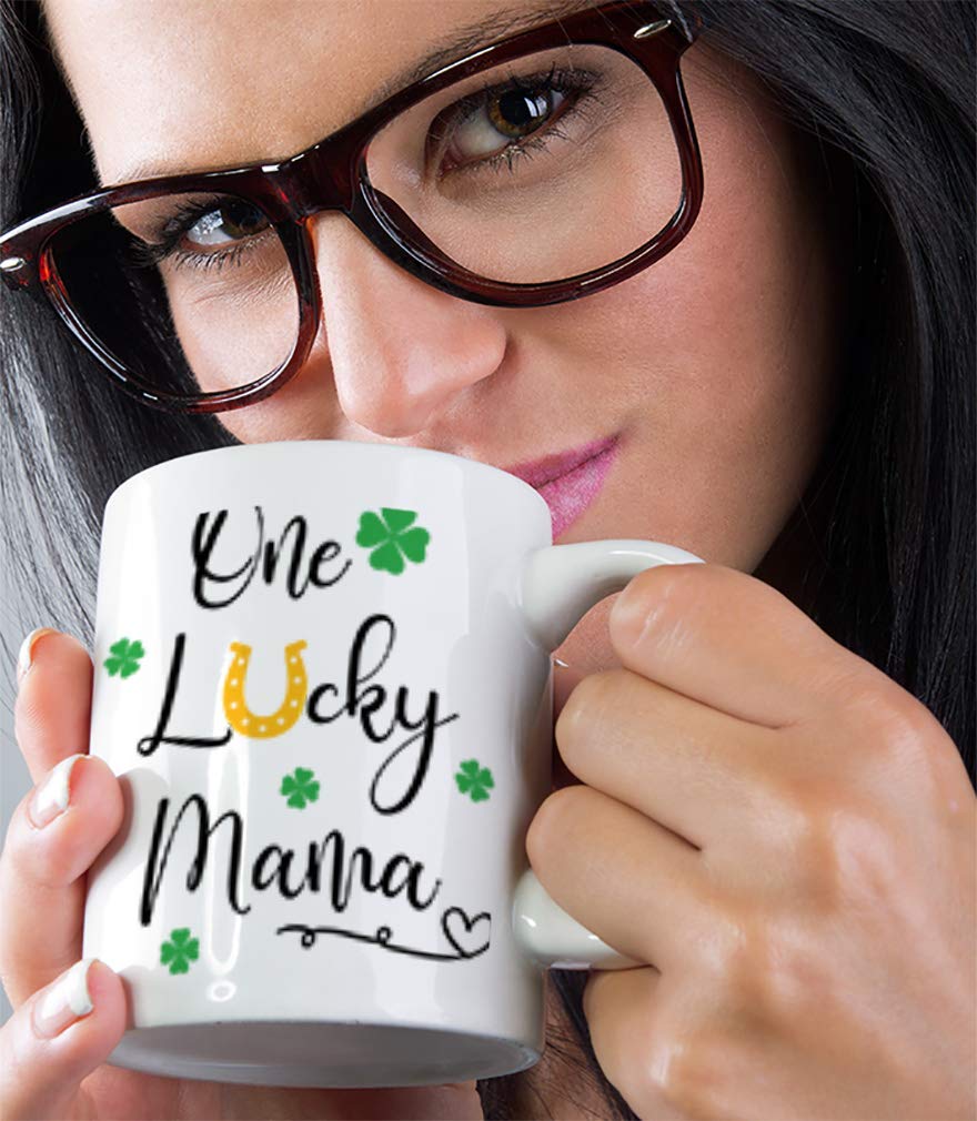 11oz Lucky Mama St Patrick's Day Ceramic Coffee Mug - Irish Shamrock Clover Design Tea Cup for Women, Perfect for St Patrick's Gifts, Irish Themed Parties & Morning Coffee Rituals
