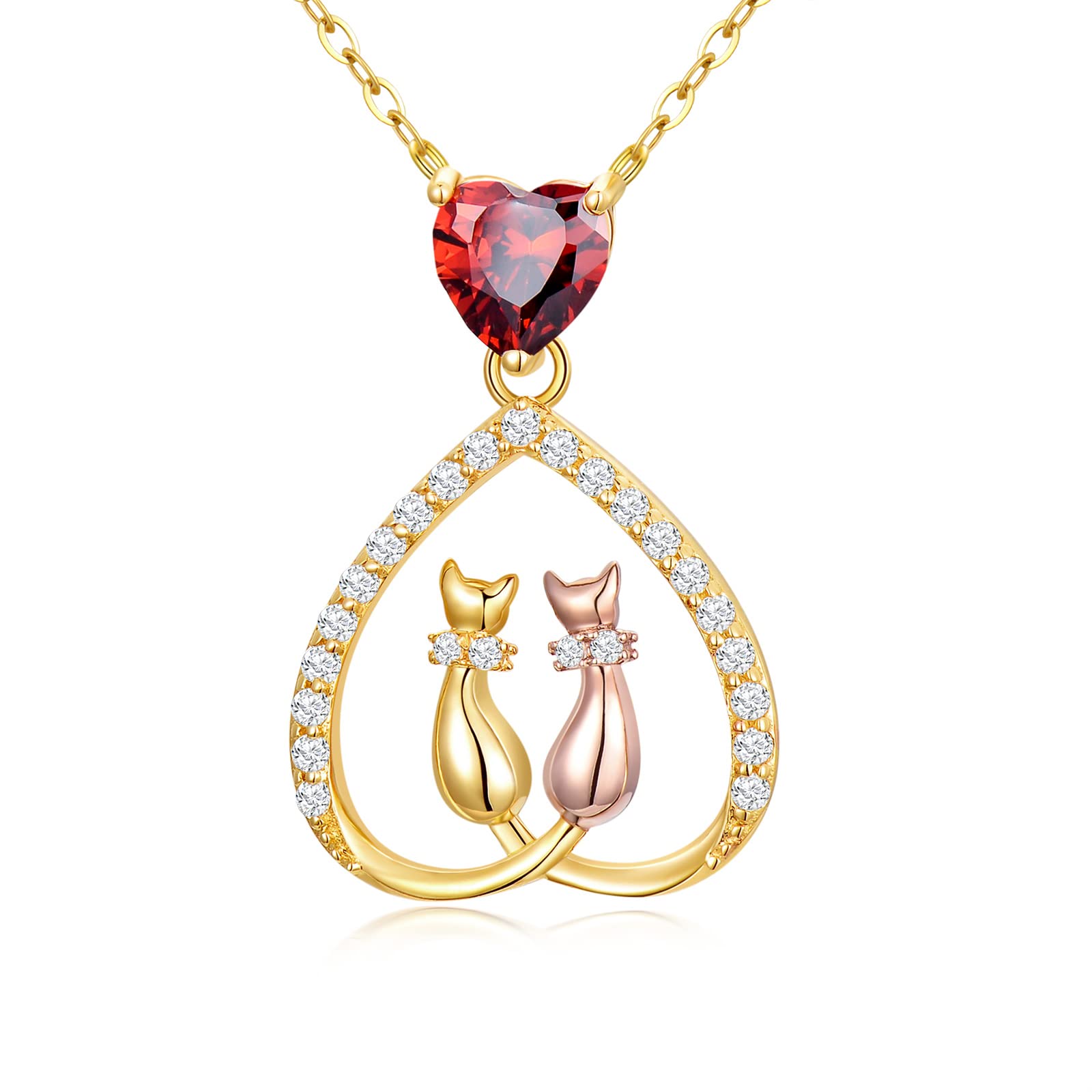 14K Gold Cat Pendant Necklace with Heart Stone - Elegant Jewelry for Women, Girls, Couples - Perfect Gift for Mother’s Day, Valentine’s Day, Anniversary & Birthday - Ideal for Date Nights, Special Occasions & Everyday Wear