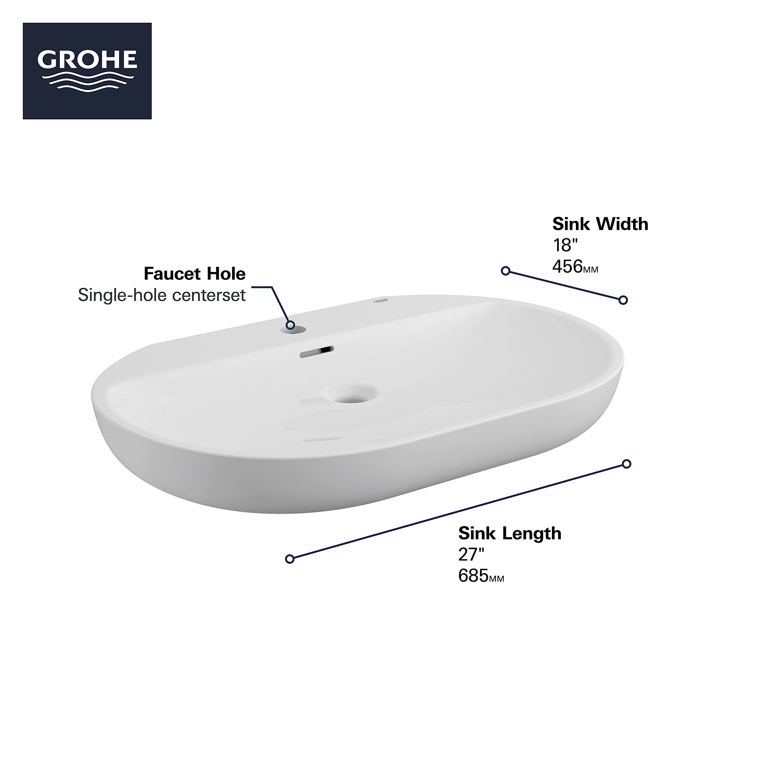 GROHE 39669000 Essence Bathroom Sink Faucet - Alpine White Finish - Single Handle Waterfall Spout for Modern Bathroom & Powder Room Renovation